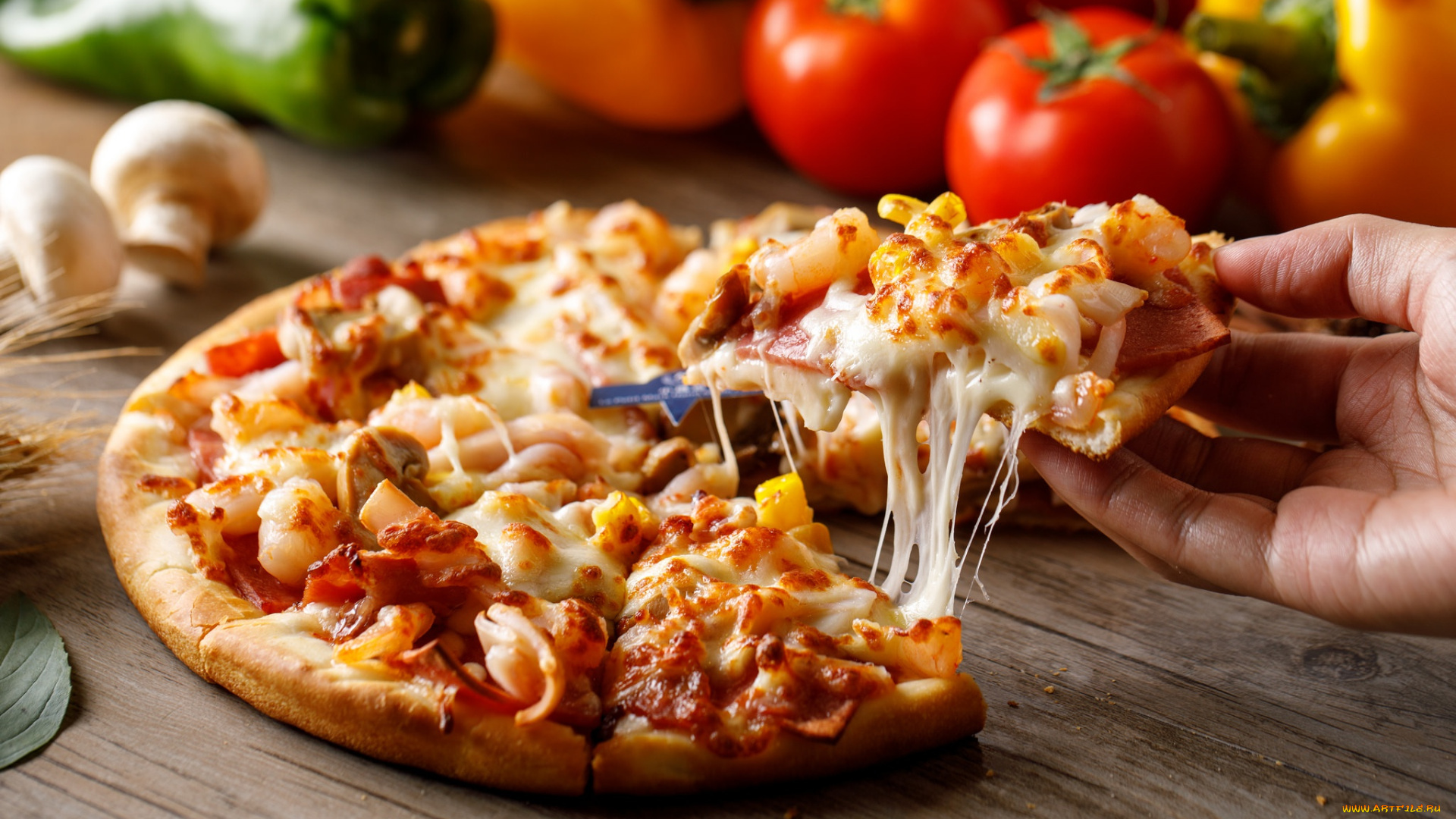 еда, пицца, начинка, сыр
