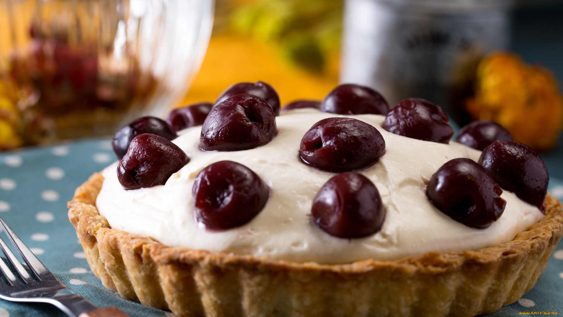 еда, пироги, крем, пирог, вишня