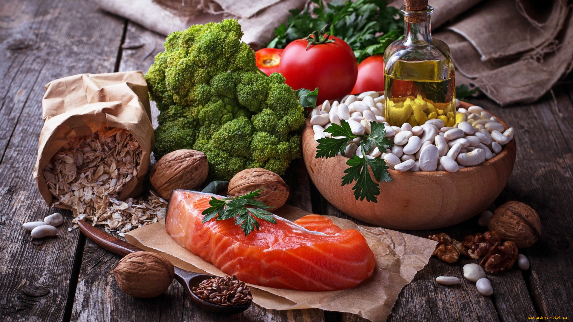 еда, разное, oil, фасоль, fish, зелень, орехи, nuts, рыба