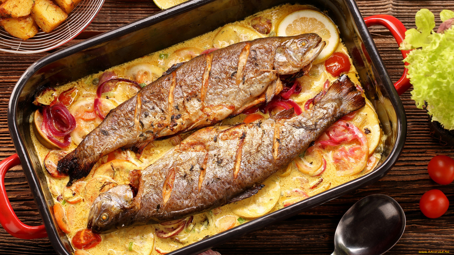 еда, рыбные, блюда, , с, морепродуктами, seafoods, рыба, морепродукты, помидор, fish, tomato, овощи, лимон, vegetables