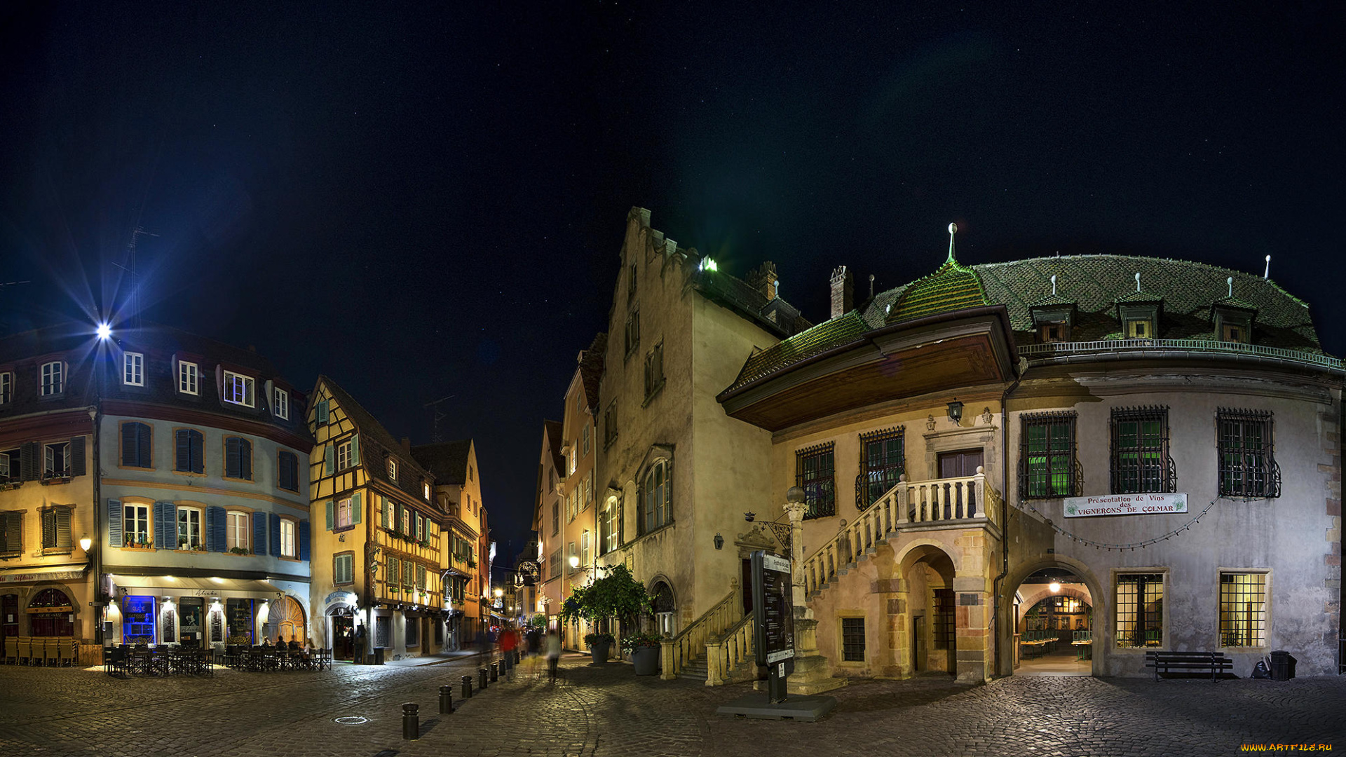 города, -, огни, ночного, города, colmar, france, кольмар, франция