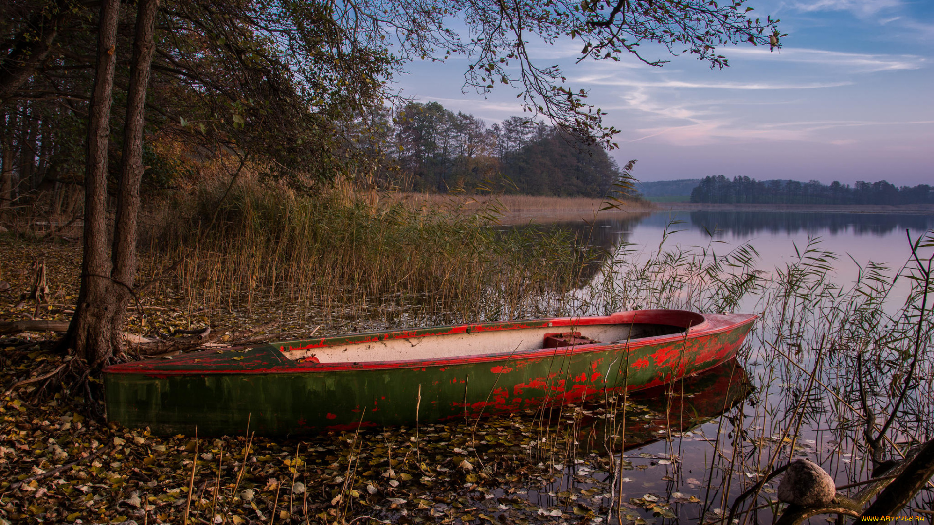 корабли, лодки, , шлюпки, пейзаж, озеро, закат, деревья, лодка