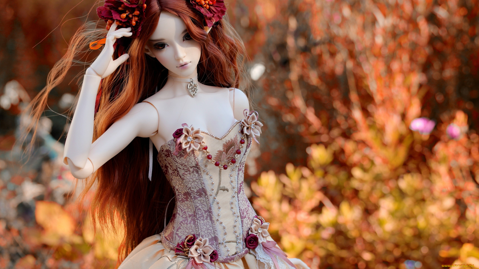 разное, игрушки, цветы, игрушка, кукла, природа, платье, украшения