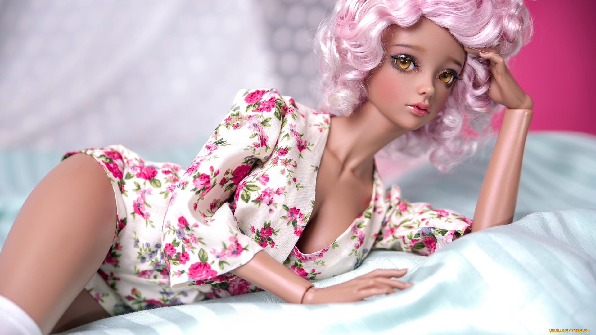 разное, игрушки, кукла, постель, девушка, кровать