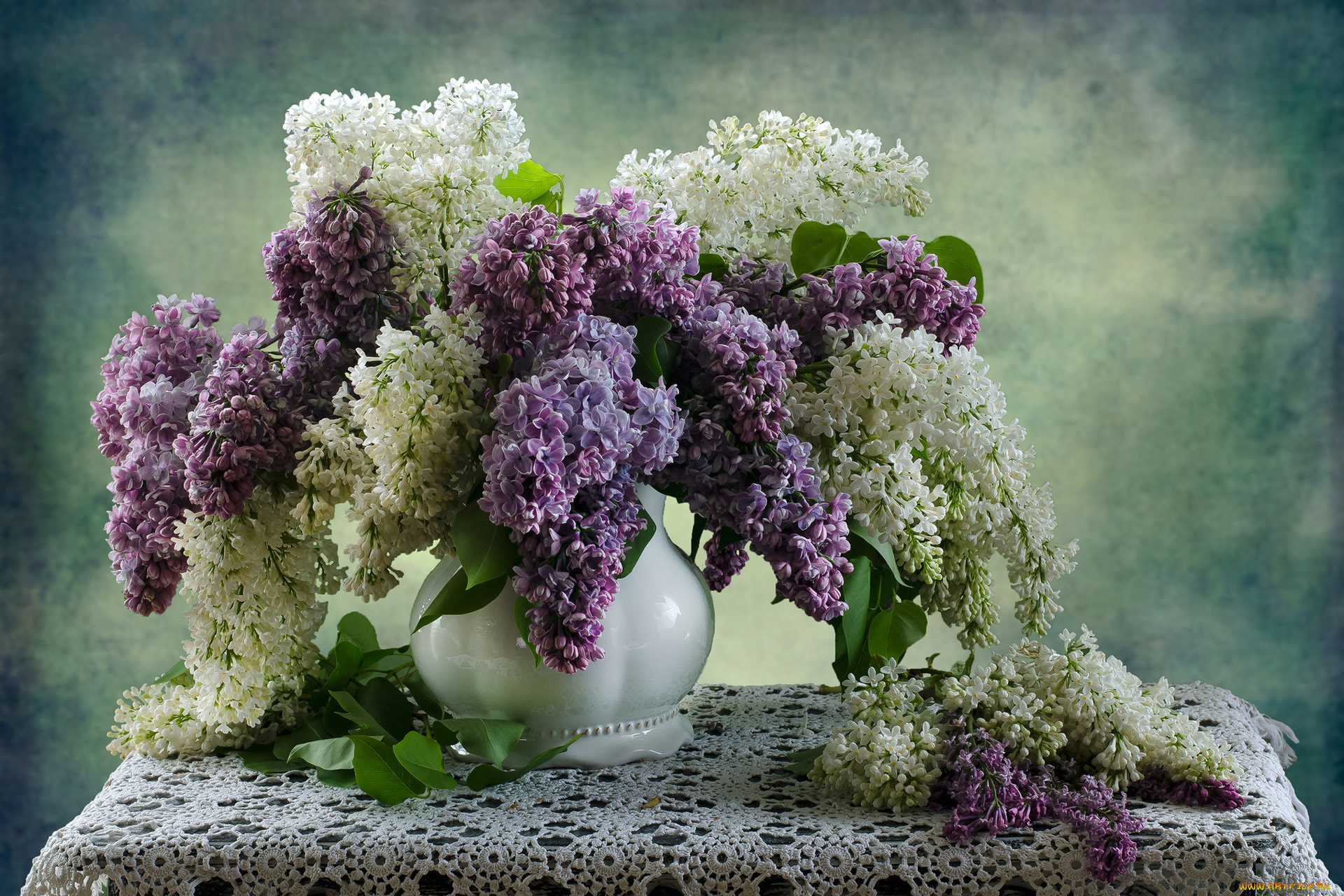 цветы, сирень, салфетка, ветки