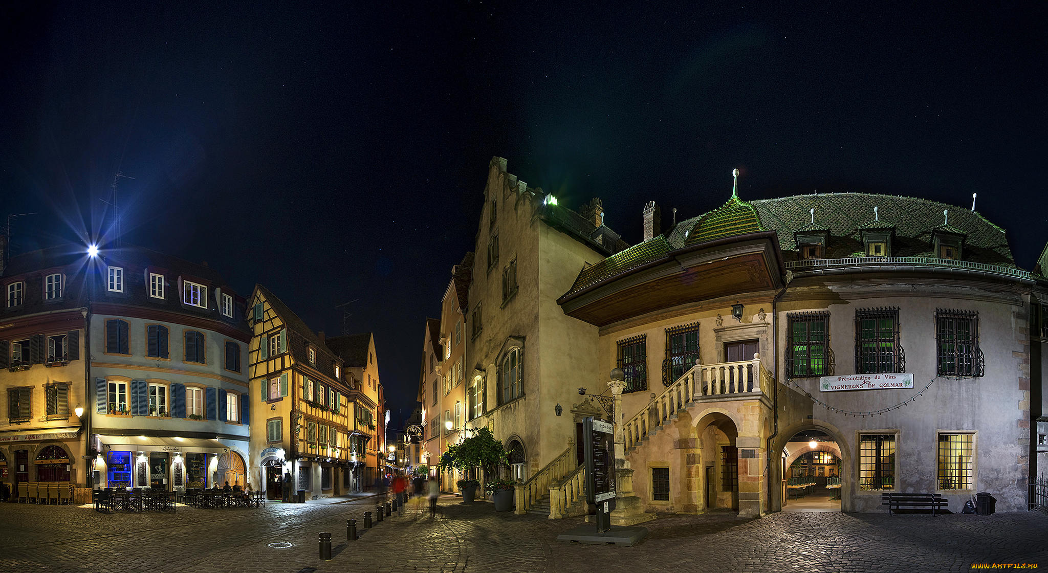 города, -, огни, ночного, города, colmar, france, кольмар, франция