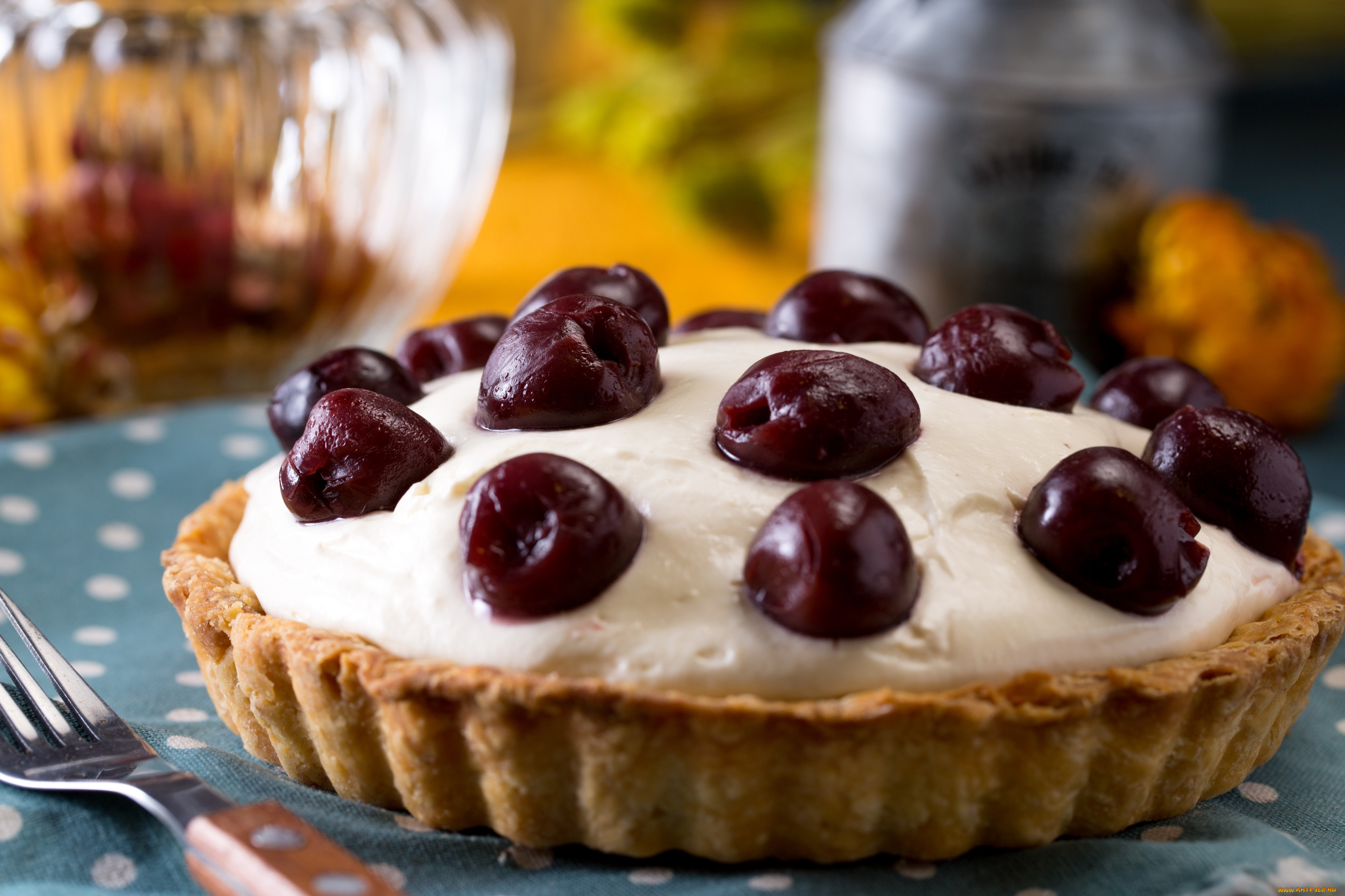 еда, пироги, крем, пирог, вишня