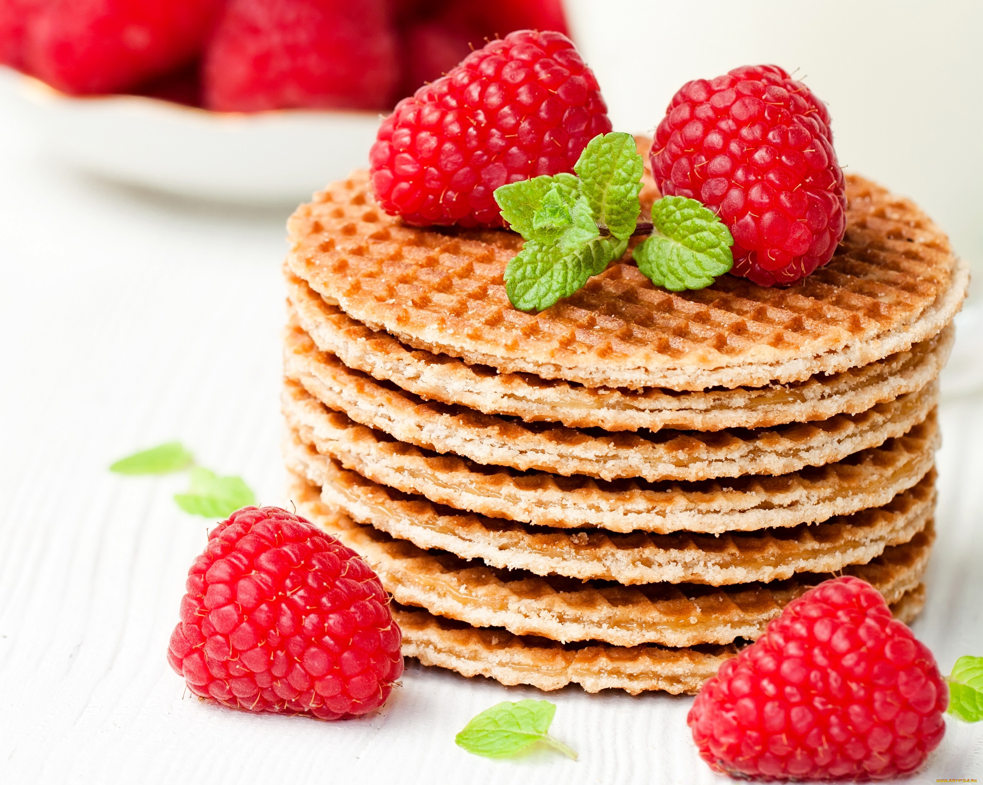 еда, блины, , оладьи, мята, raspberry, малина, ягоды, вафли, сладкое, bakery, выпечка, foliage