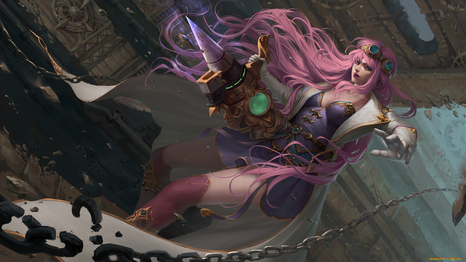 фэнтези, девушки, униформа, оружие, девушка, фон, взгляд