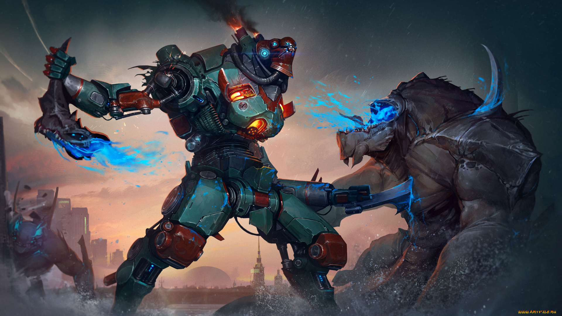 фэнтези, роботы, , киборги, , механизмы, jaeger, pacific, rim, робот, река, kaiju, битва