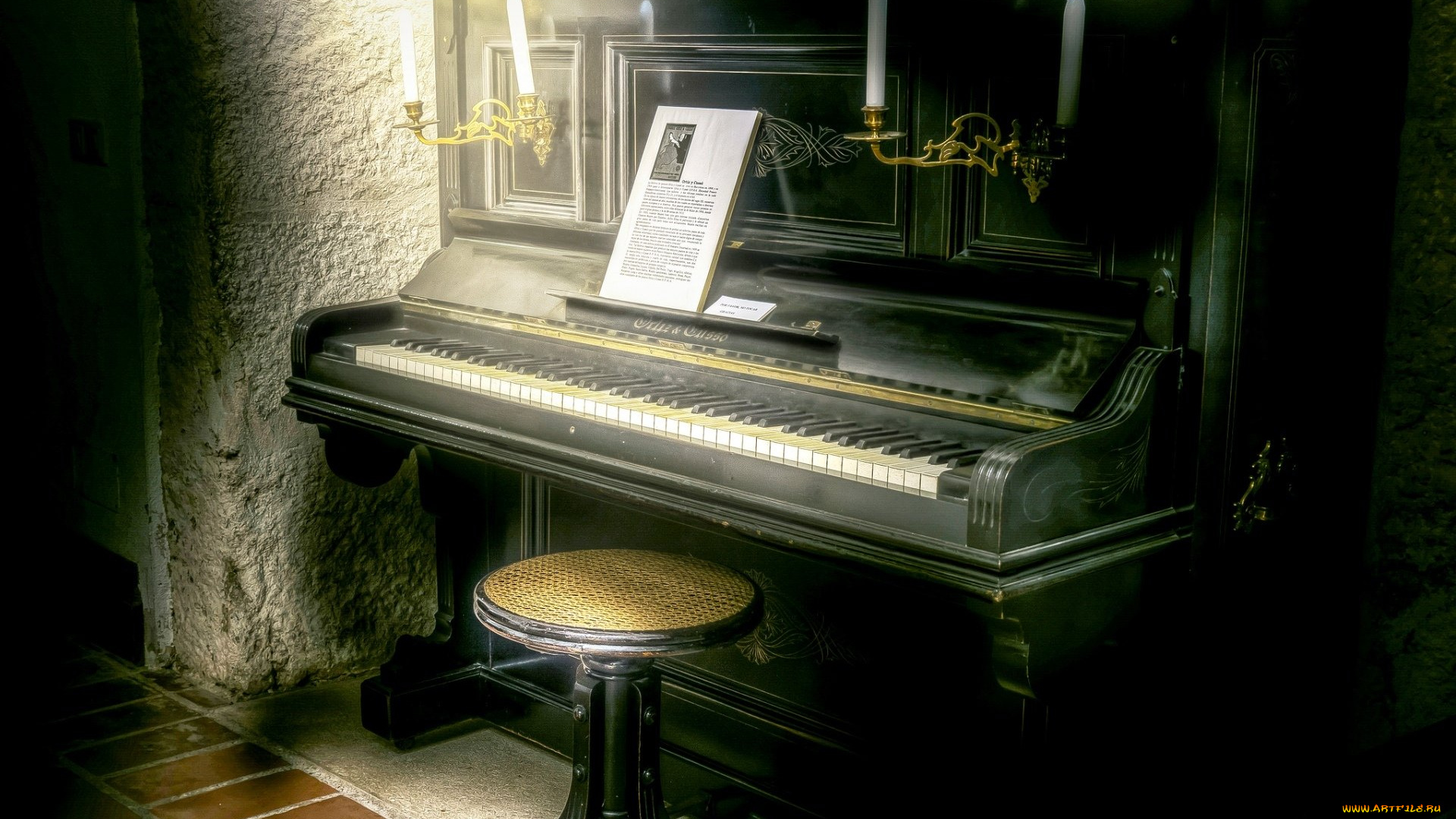 музыка, -музыкальные, инструменты, свеча, табурет, пианино