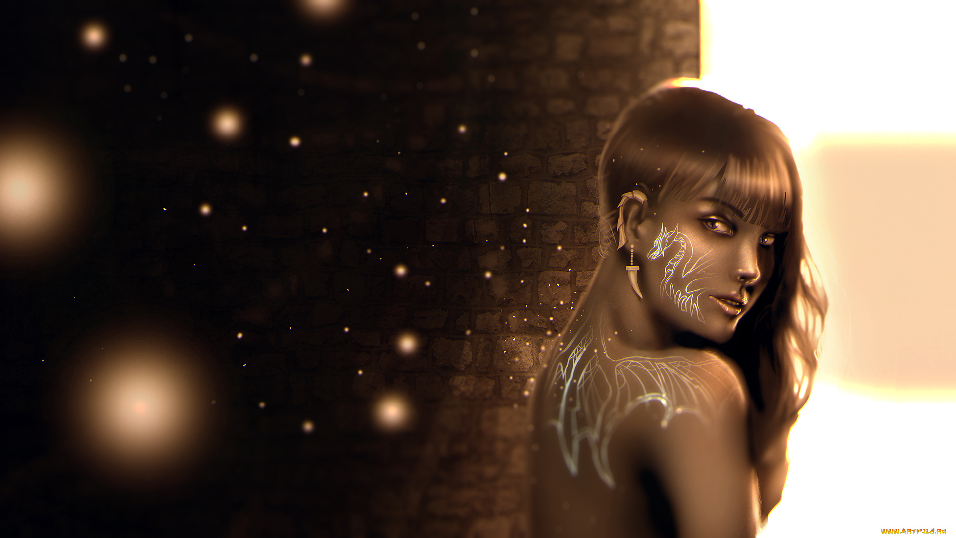 рисованное, комиксы, фон, девушка, тату, взгляд