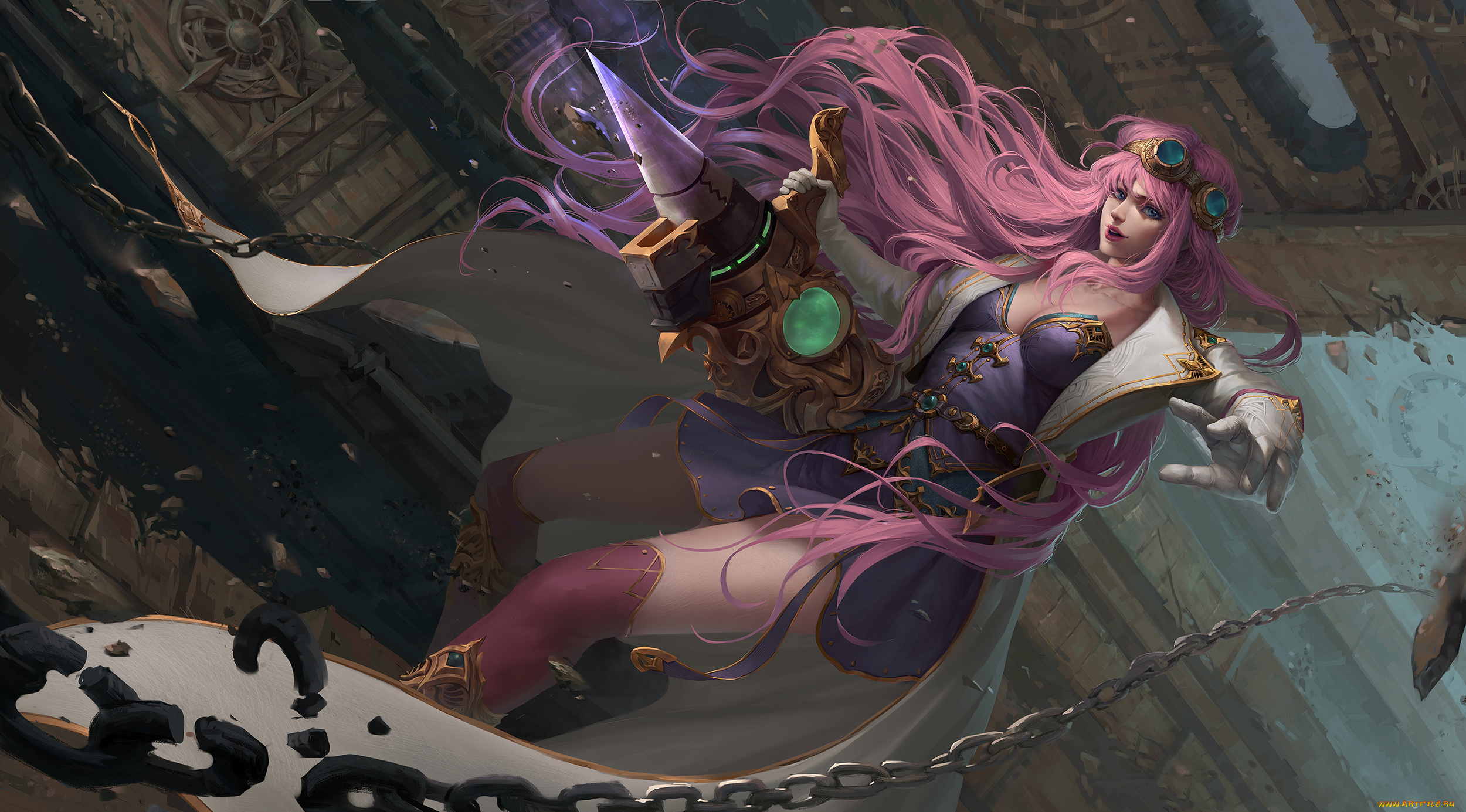 фэнтези, девушки, униформа, оружие, девушка, фон, взгляд