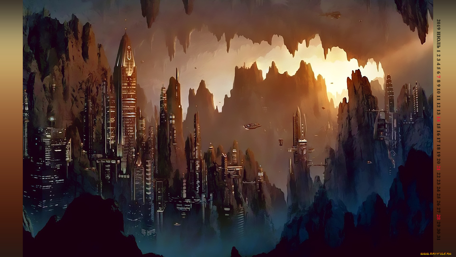 календари, фэнтези, 2019, небоскреб, звездолет, calendar, здание