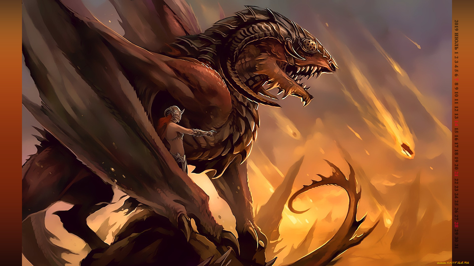 календари, фэнтези, 2019, шлем, девушка, дракон, крылья, женщина, calendar