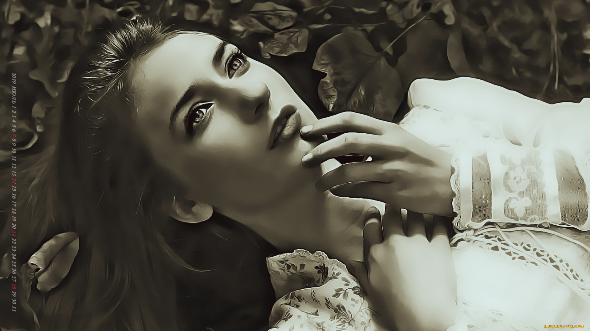 календари, компьютерный, дизайн, 2019, calendar, женщина, листья, девушка, лицо