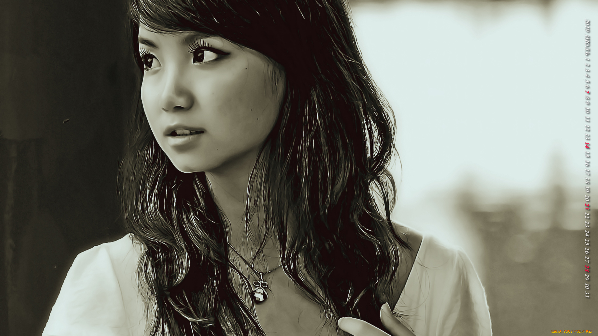 календари, компьютерный, дизайн, азиатка, медальон, девушка, украшение, 2019, calendar, женщина