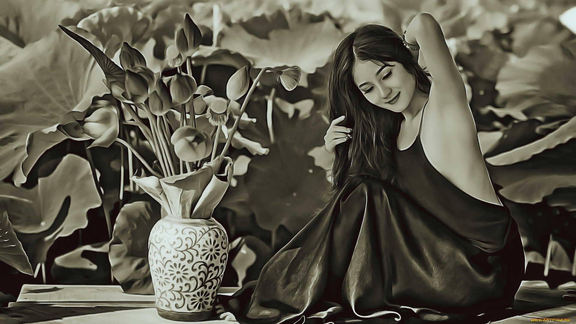 календари, компьютерный, дизайн, ваза, букет, 2019, calendar, сидеть, цветы, девушка, поза, женщина