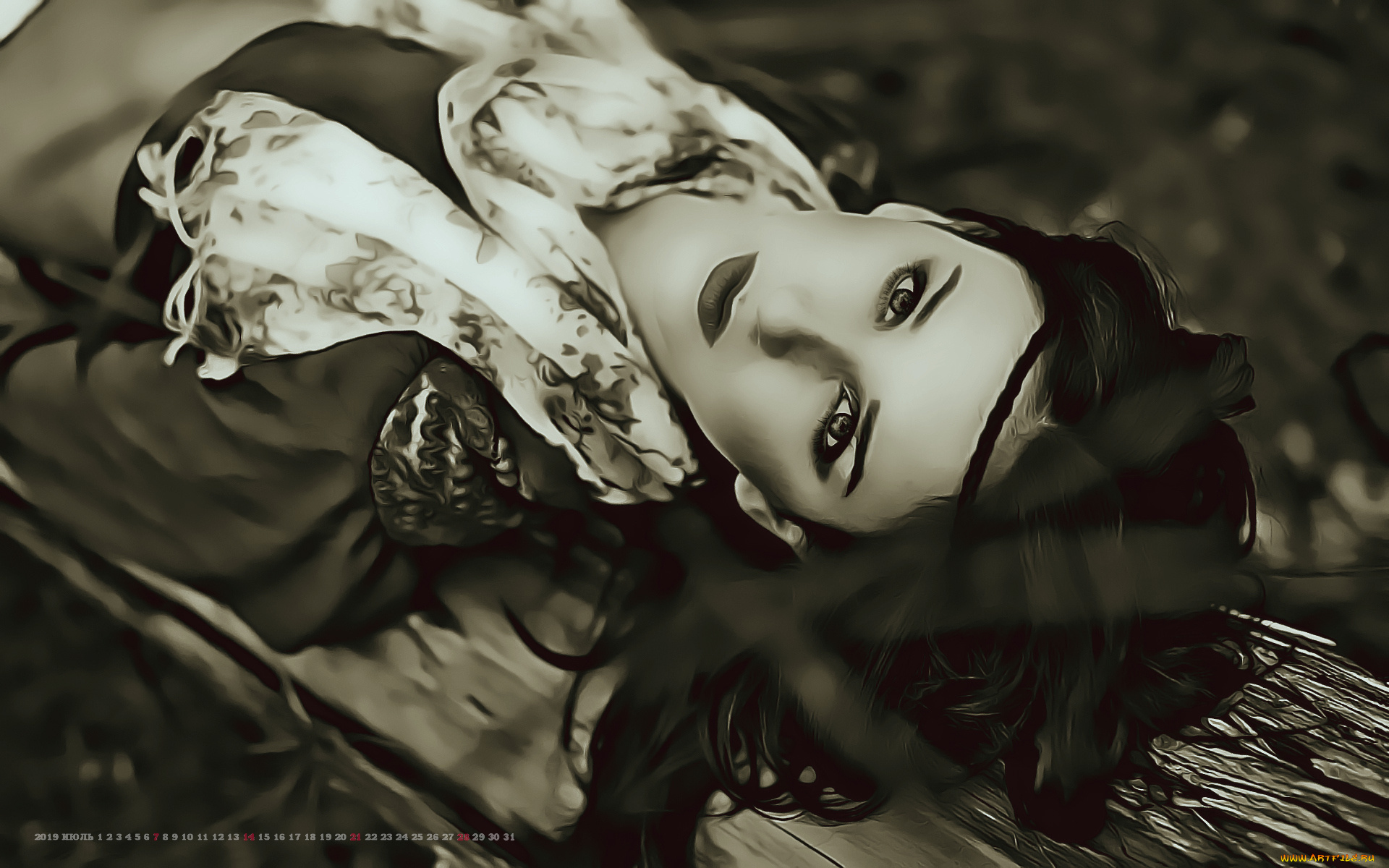 календари, компьютерный, дизайн, взгляд, лежать, женщина, calendar, 2019, девушка