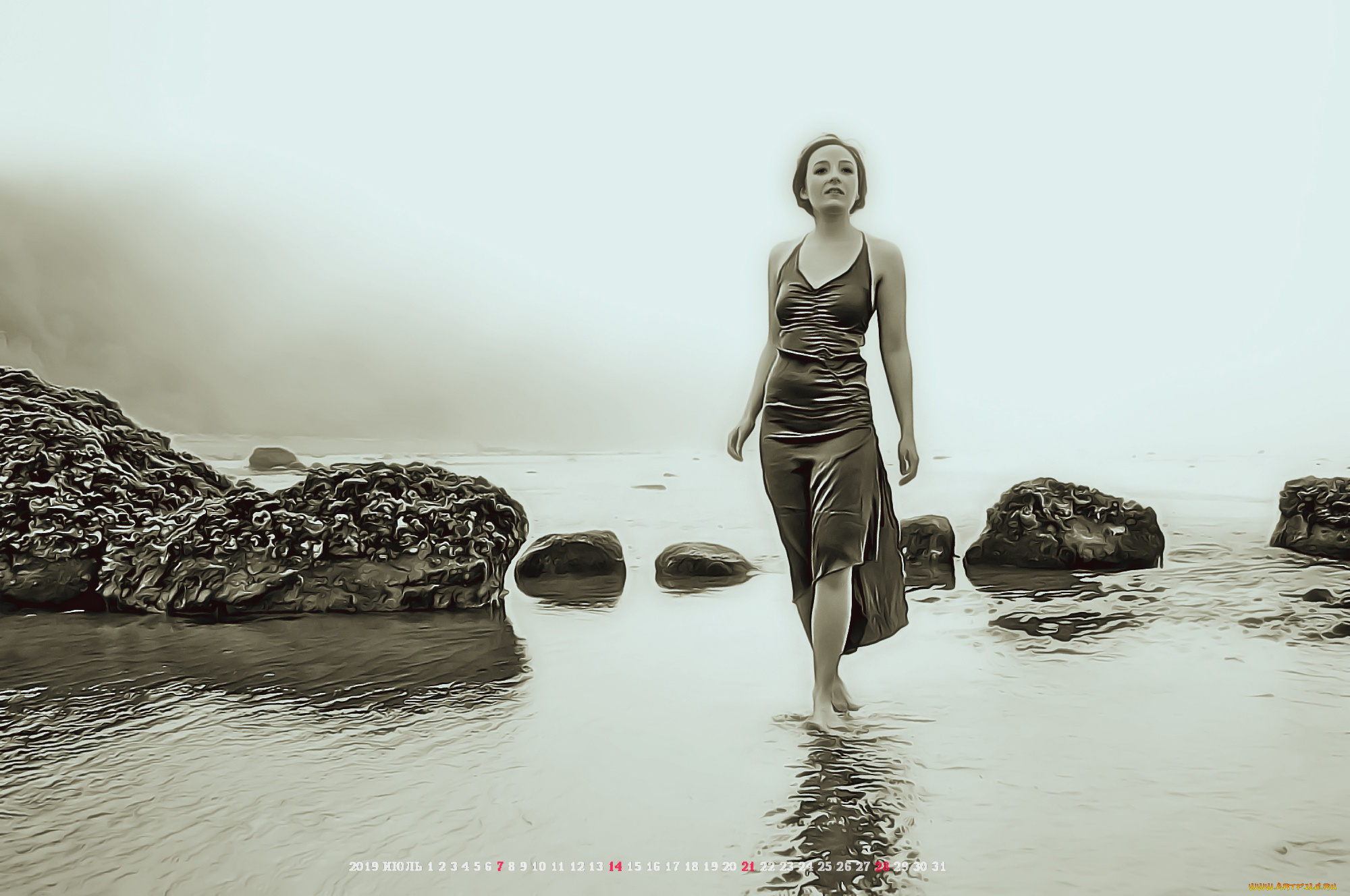 календари, компьютерный, дизайн, камень, женщина, водоем, 2019, девушка, calendar