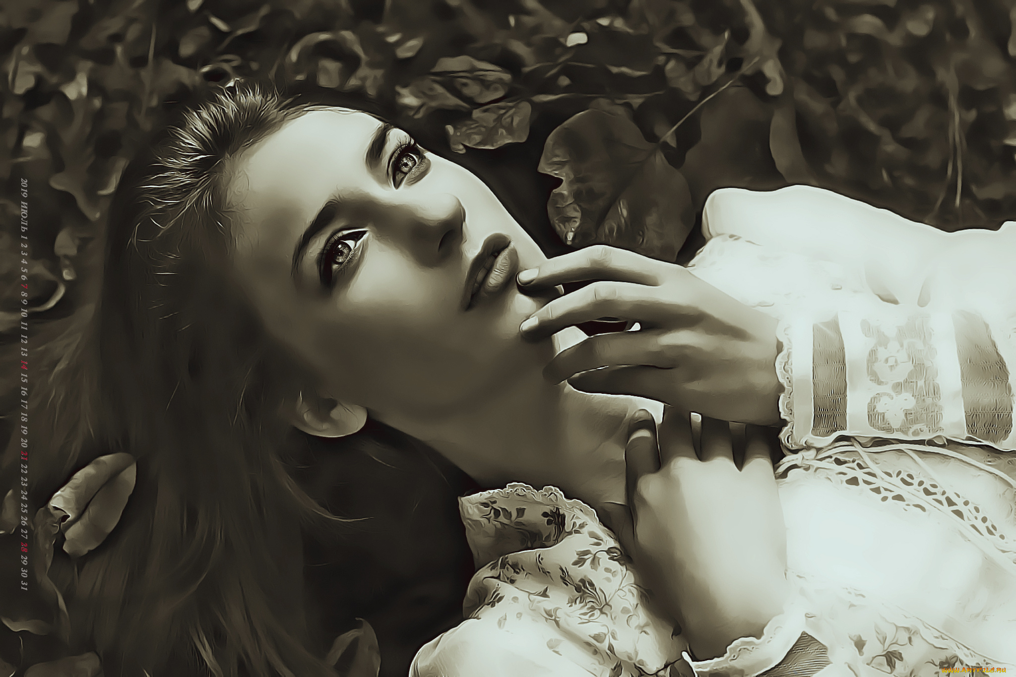 календари, компьютерный, дизайн, 2019, calendar, женщина, листья, девушка, лицо