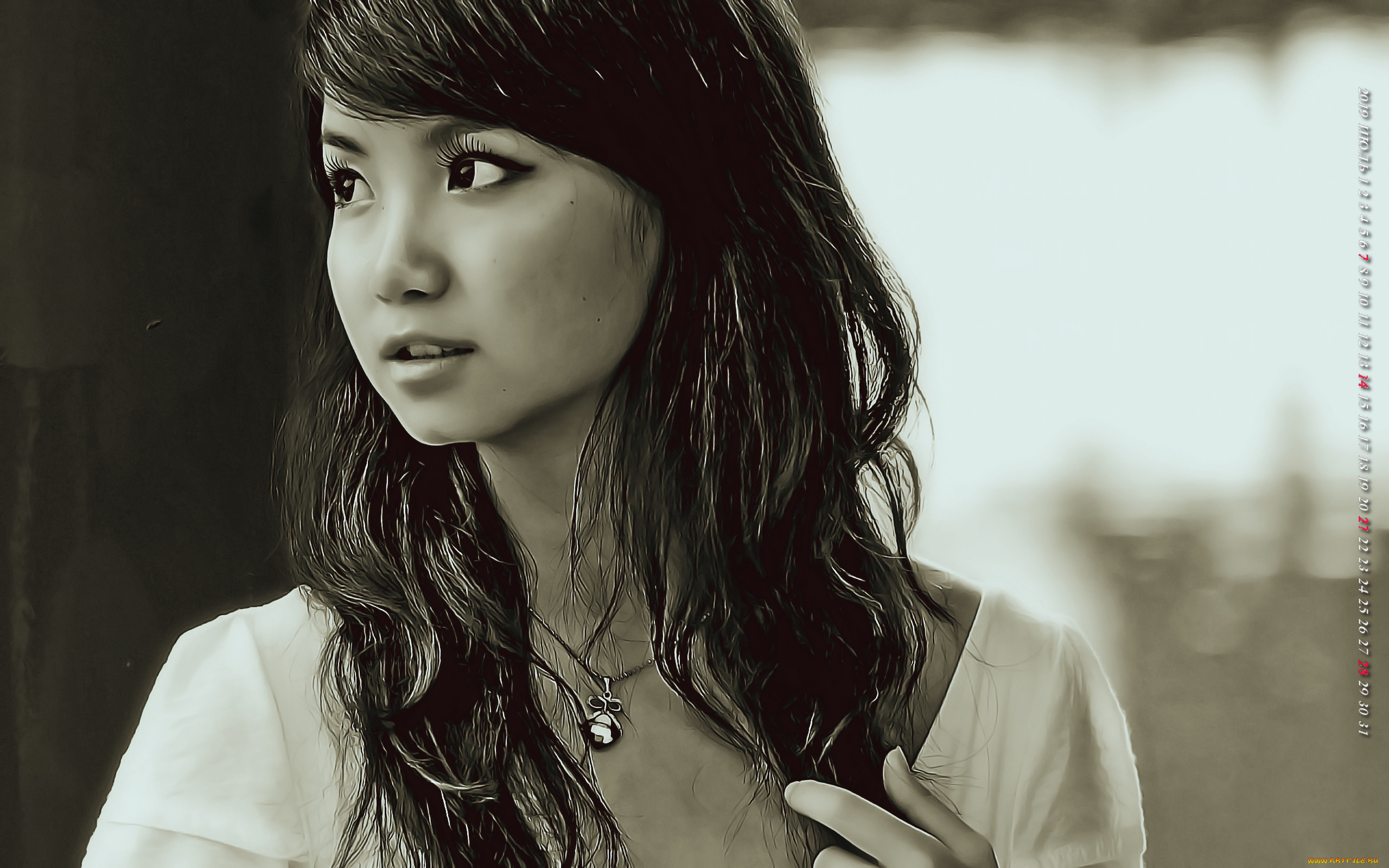 календари, компьютерный, дизайн, азиатка, медальон, девушка, украшение, 2019, calendar, женщина