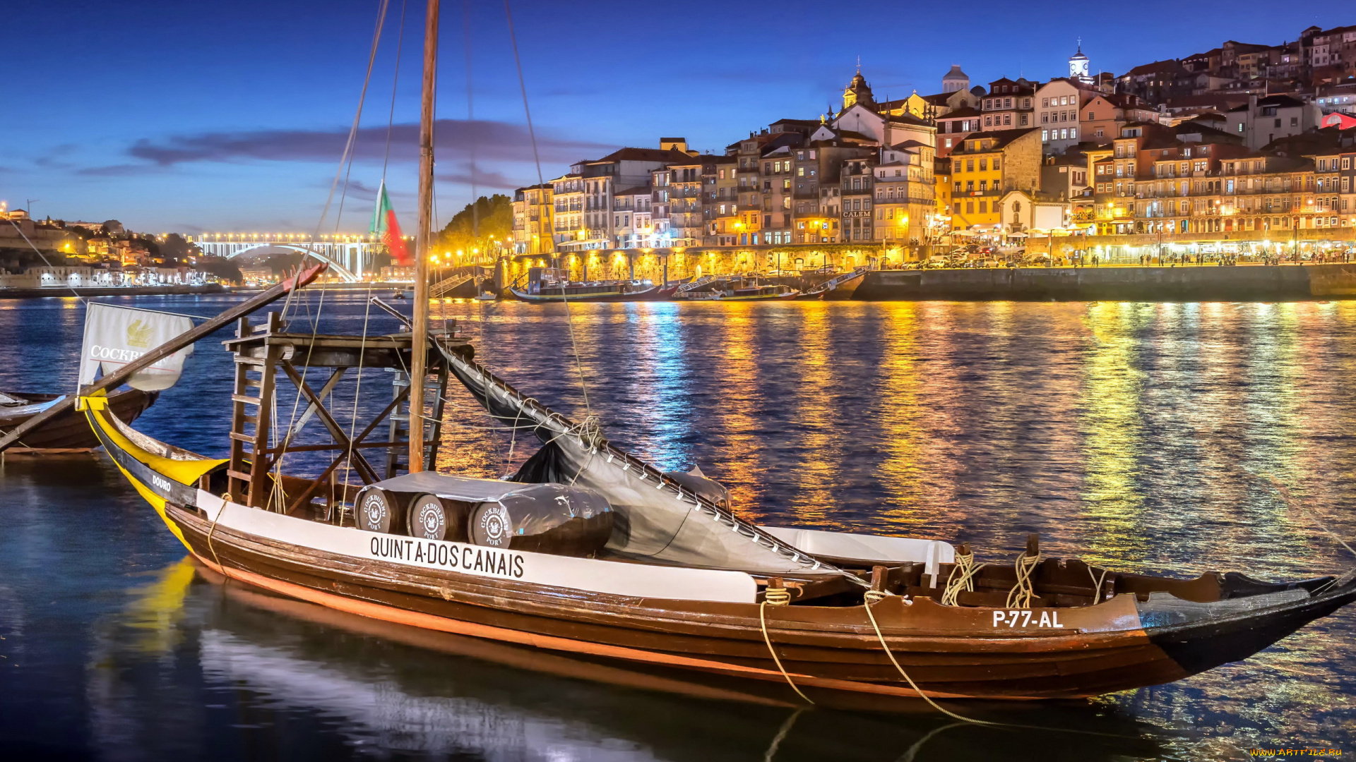 корабли, парусники, река, вечер, огни, парусник