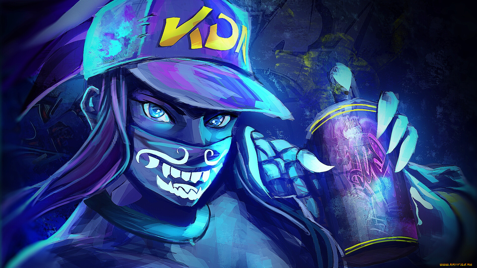 видео, игры, league, of, legends, kda, девушка, маска, лицо, баллончик, akali