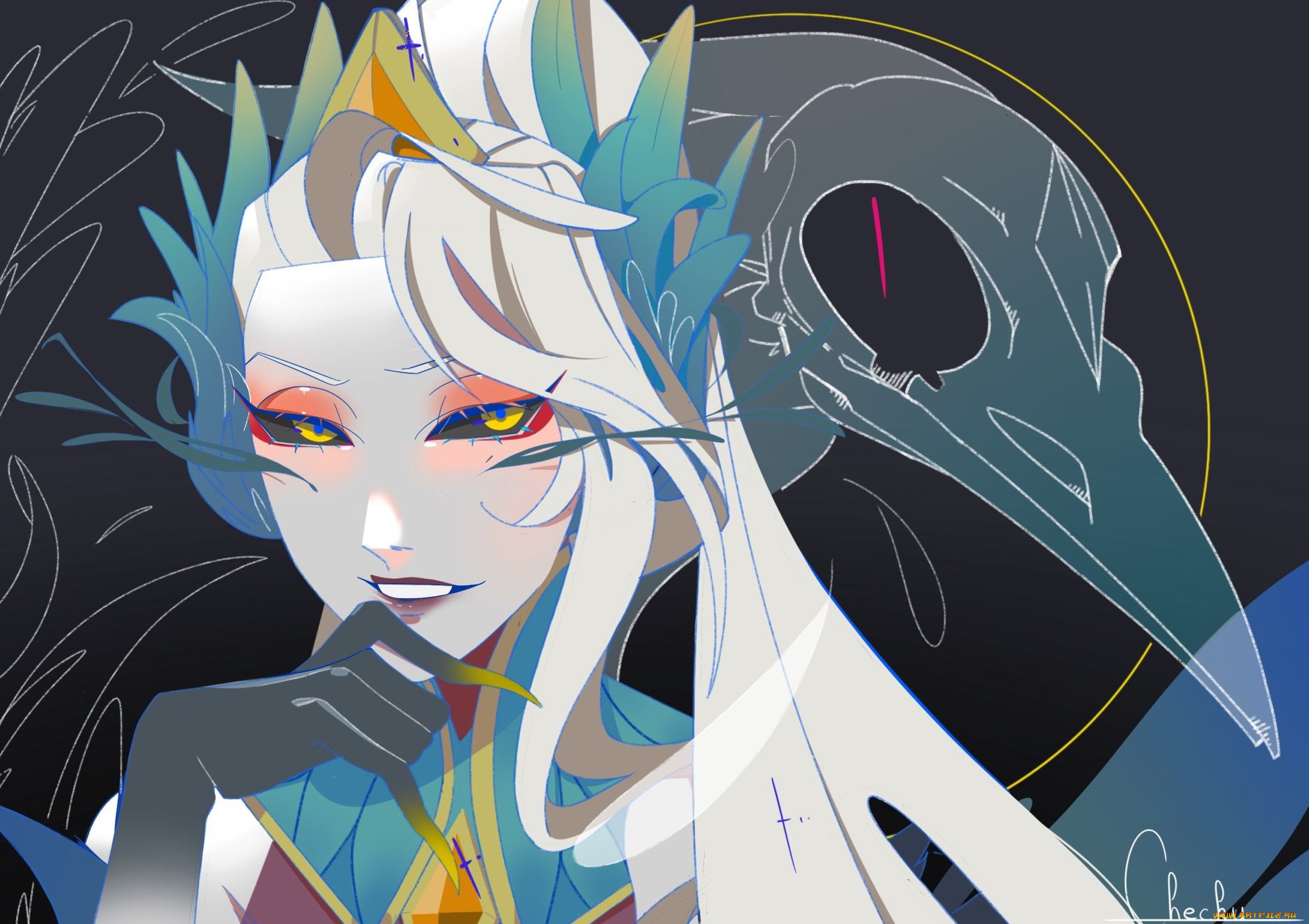 видео, игры, league, of, legends, девушка, лицо, ворон, zyra