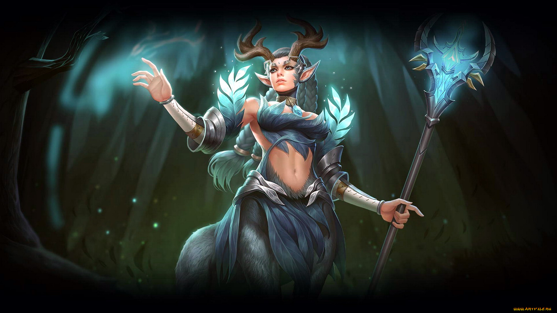 видео, игры, arena, of, valor, девушка, кентавр, рога, посох