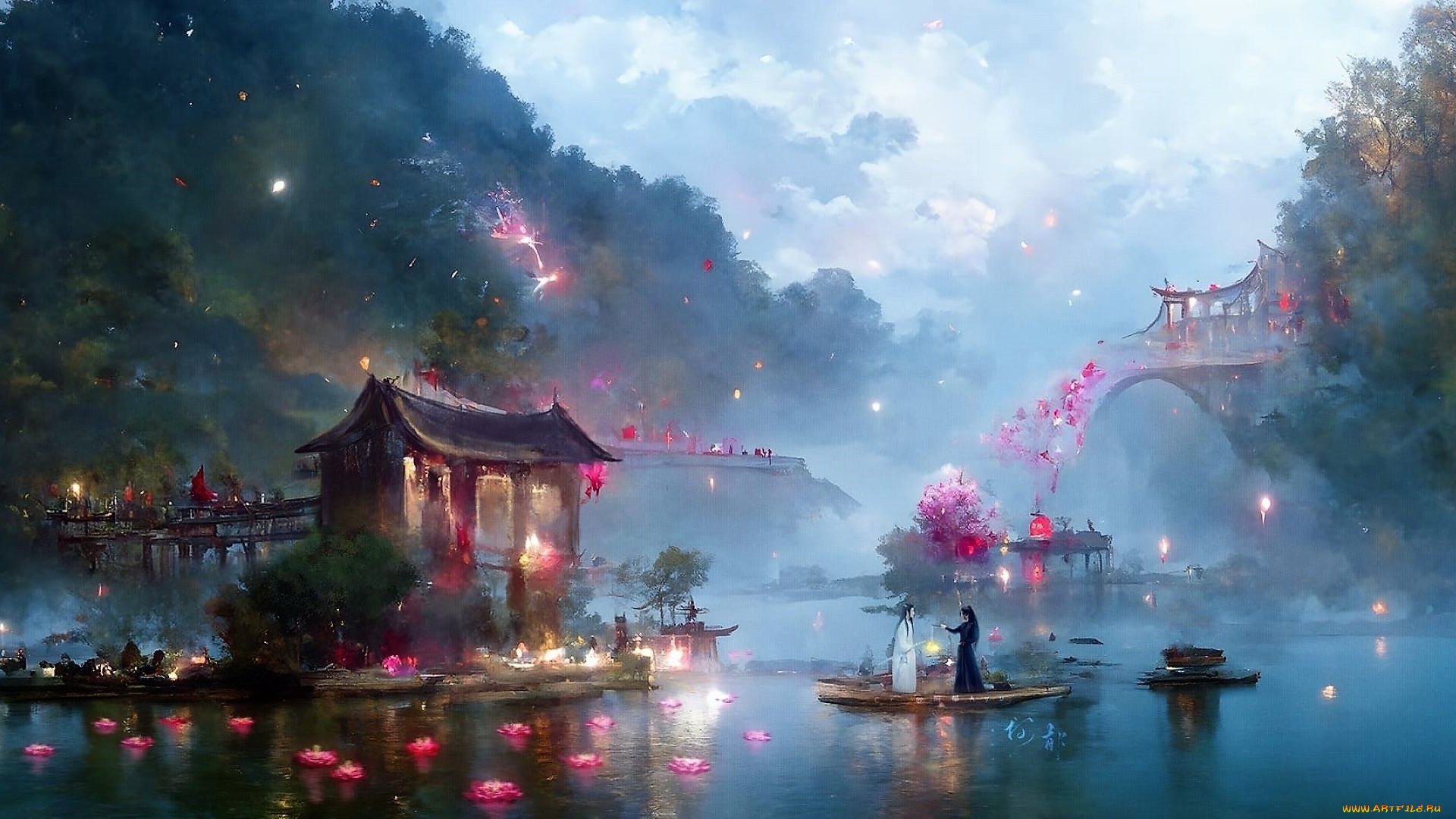 рисованное, кино, , мультфильмы, вэй, усянь, лань, ванцзи, лодка, озеро