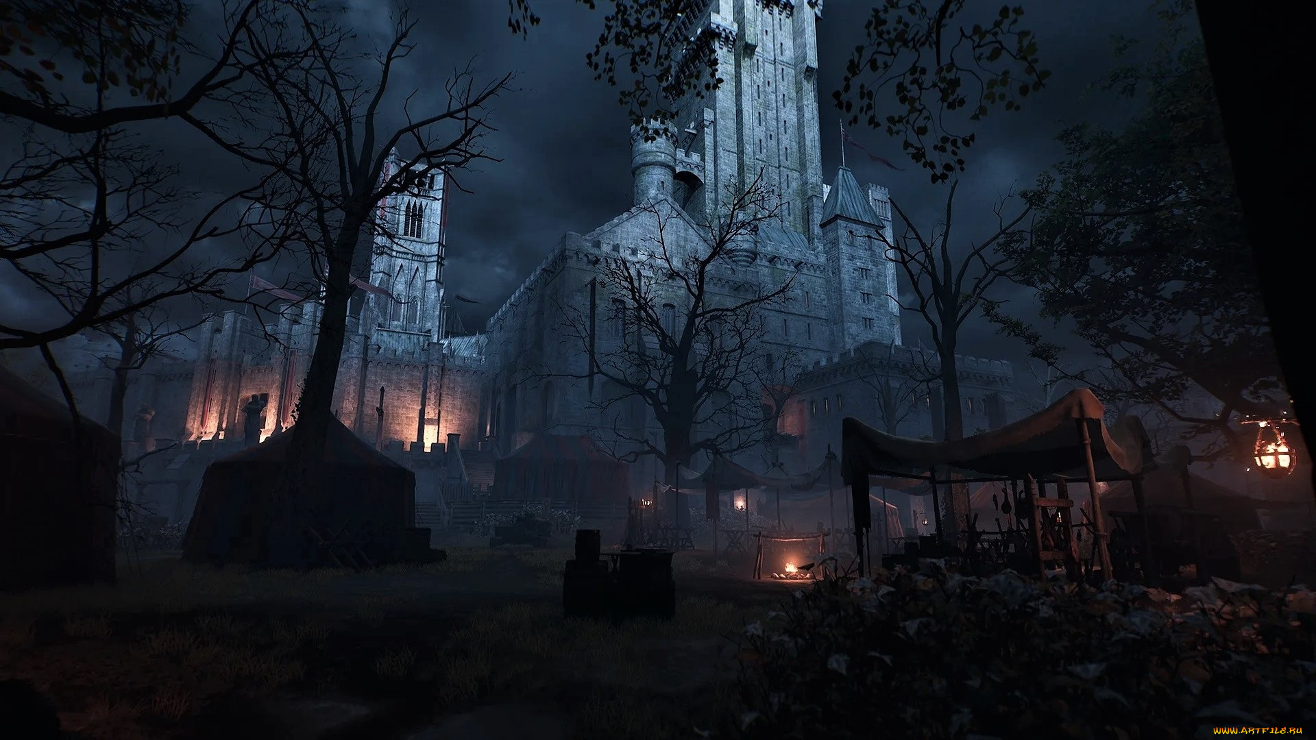 видео, игры, hood, , outlaws, &, legends, здания, деревья, огни