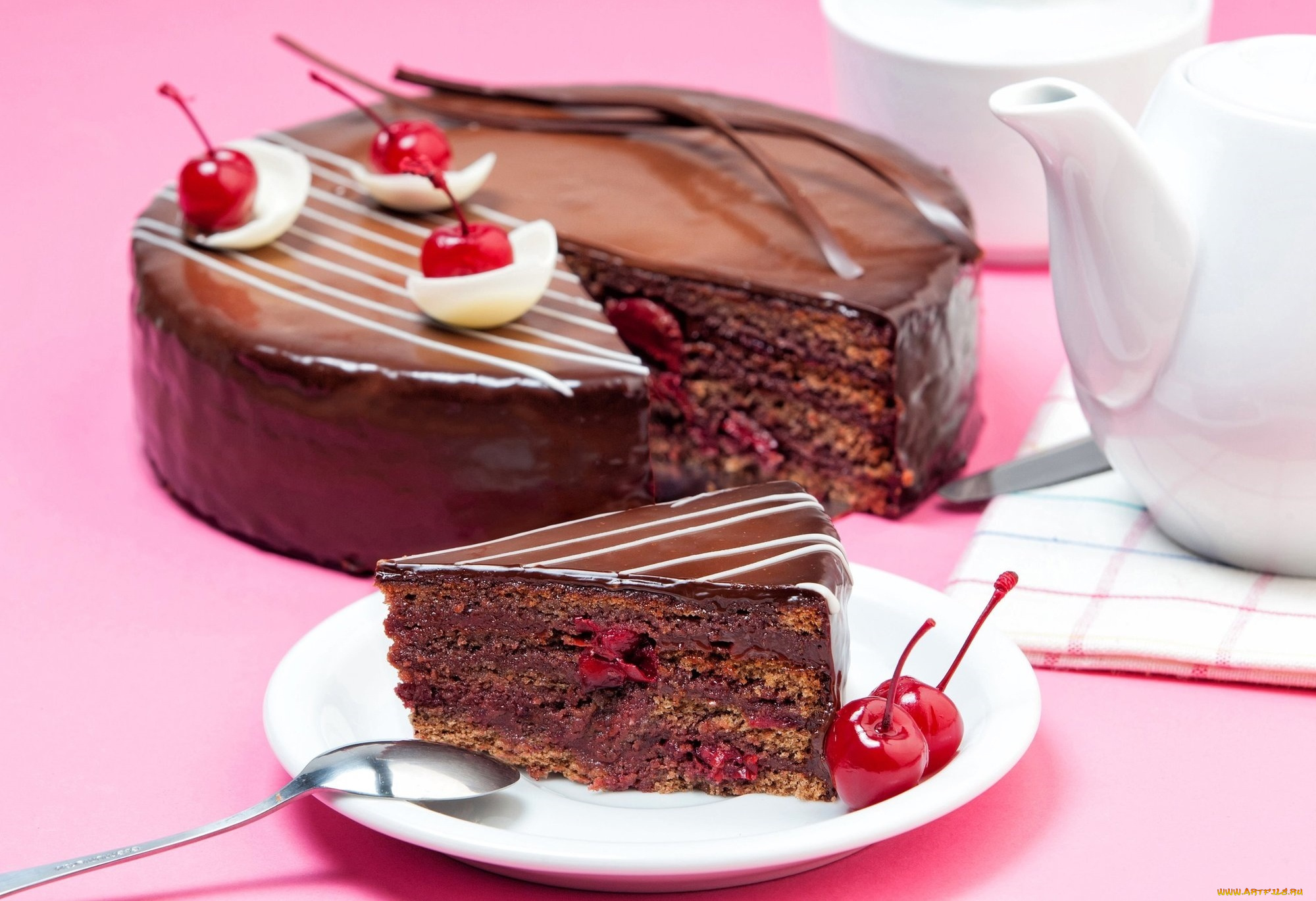 еда, торты, торт, вишни