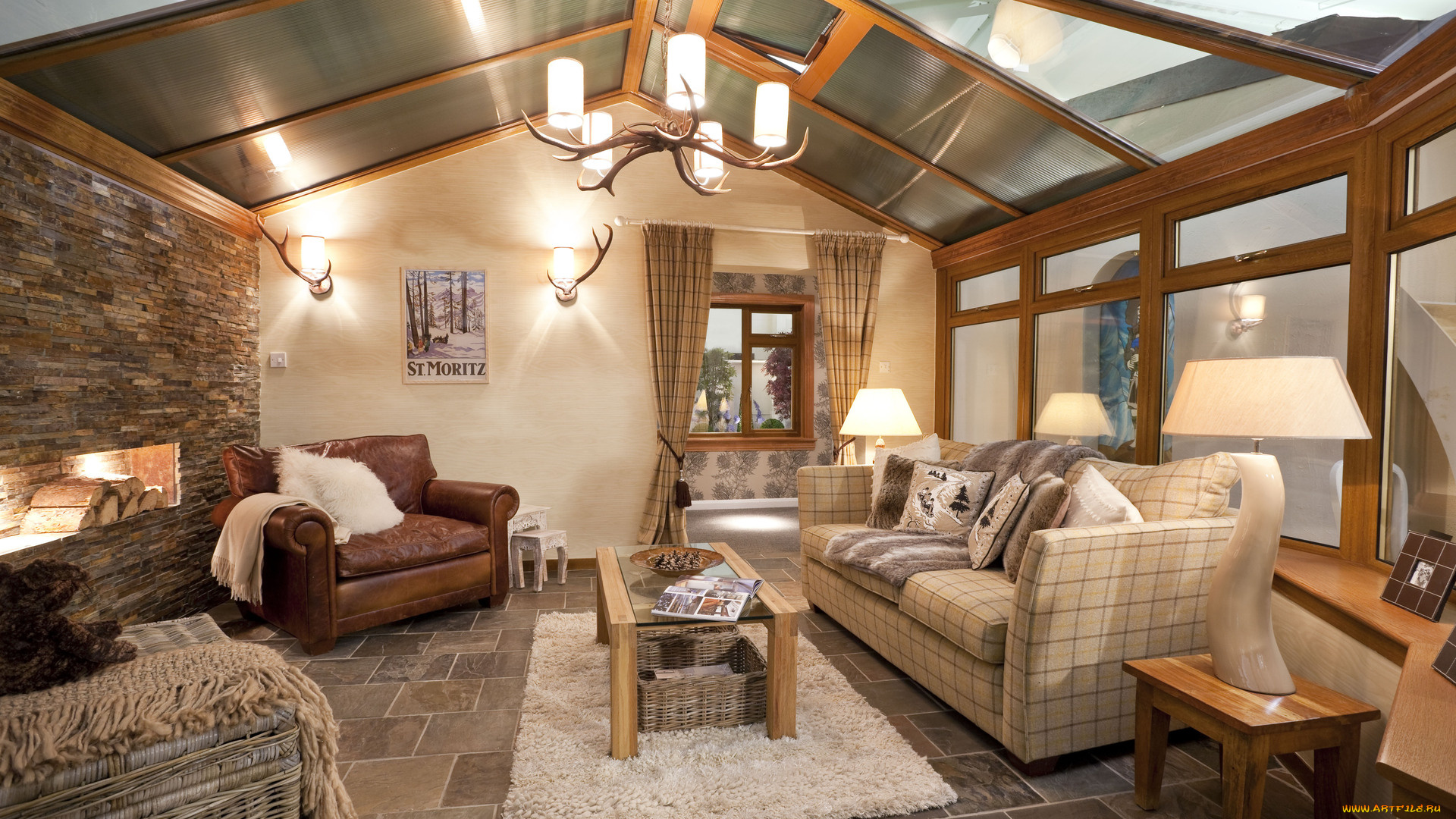 интерьер, гостиная, мягкий, уголок, подушки, люстра