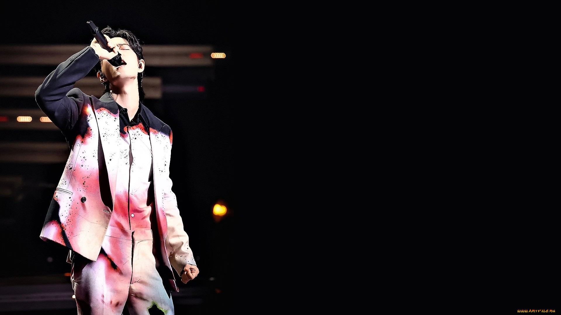 мужчины, xiao, zhan, актер, костюм, микрофон, сцена