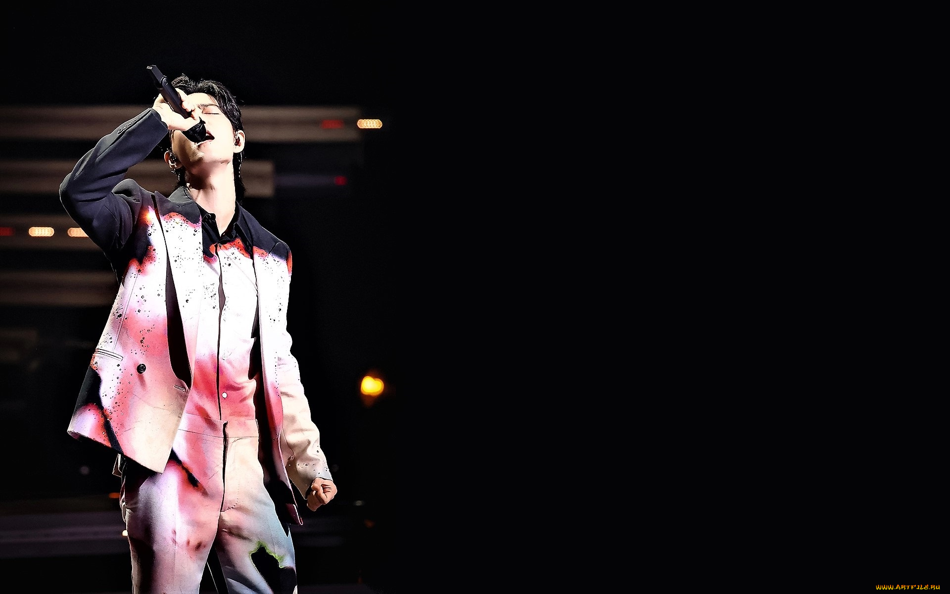 мужчины, xiao, zhan, актер, костюм, микрофон, сцена