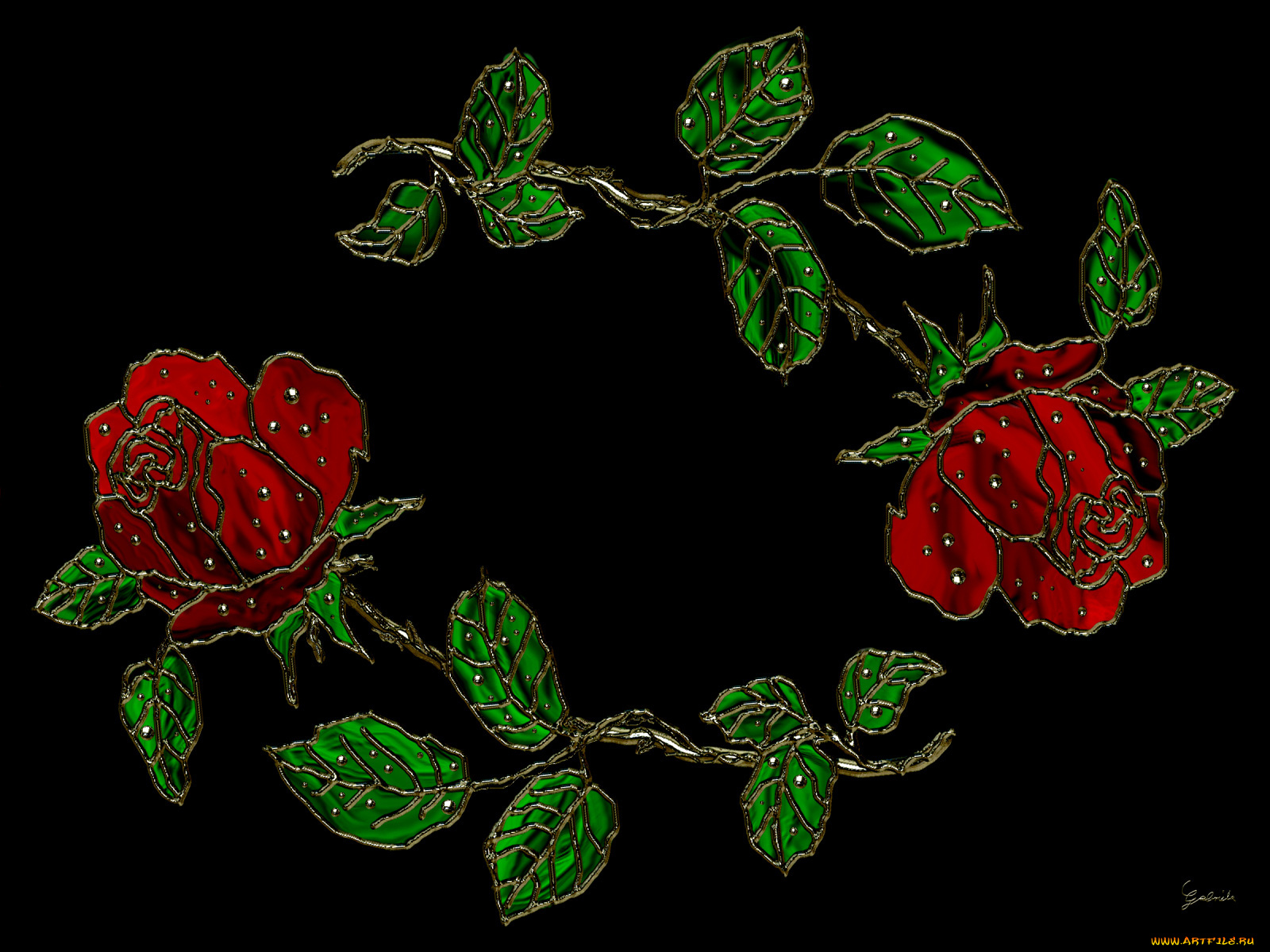 3д, графика, flowers, цветы, темный