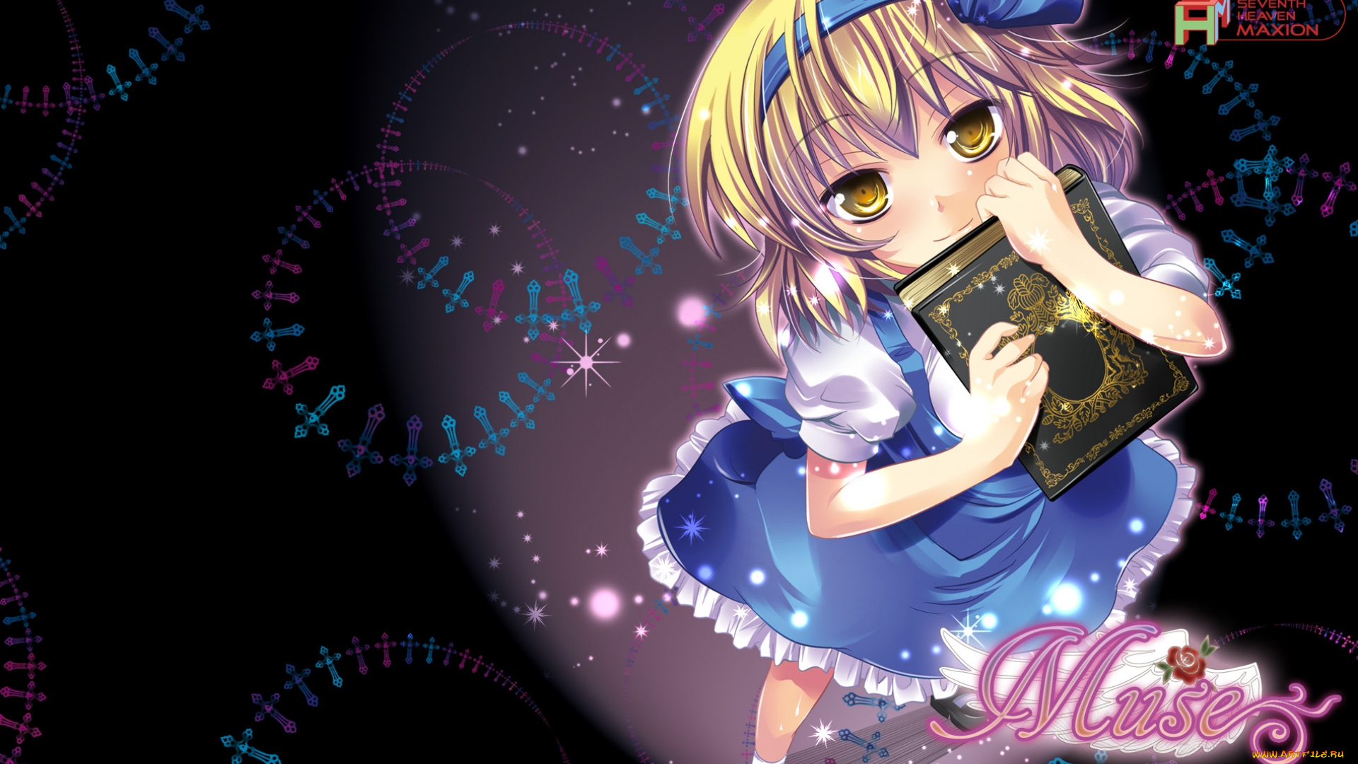 аниме, touhou, книга, бант, девушка