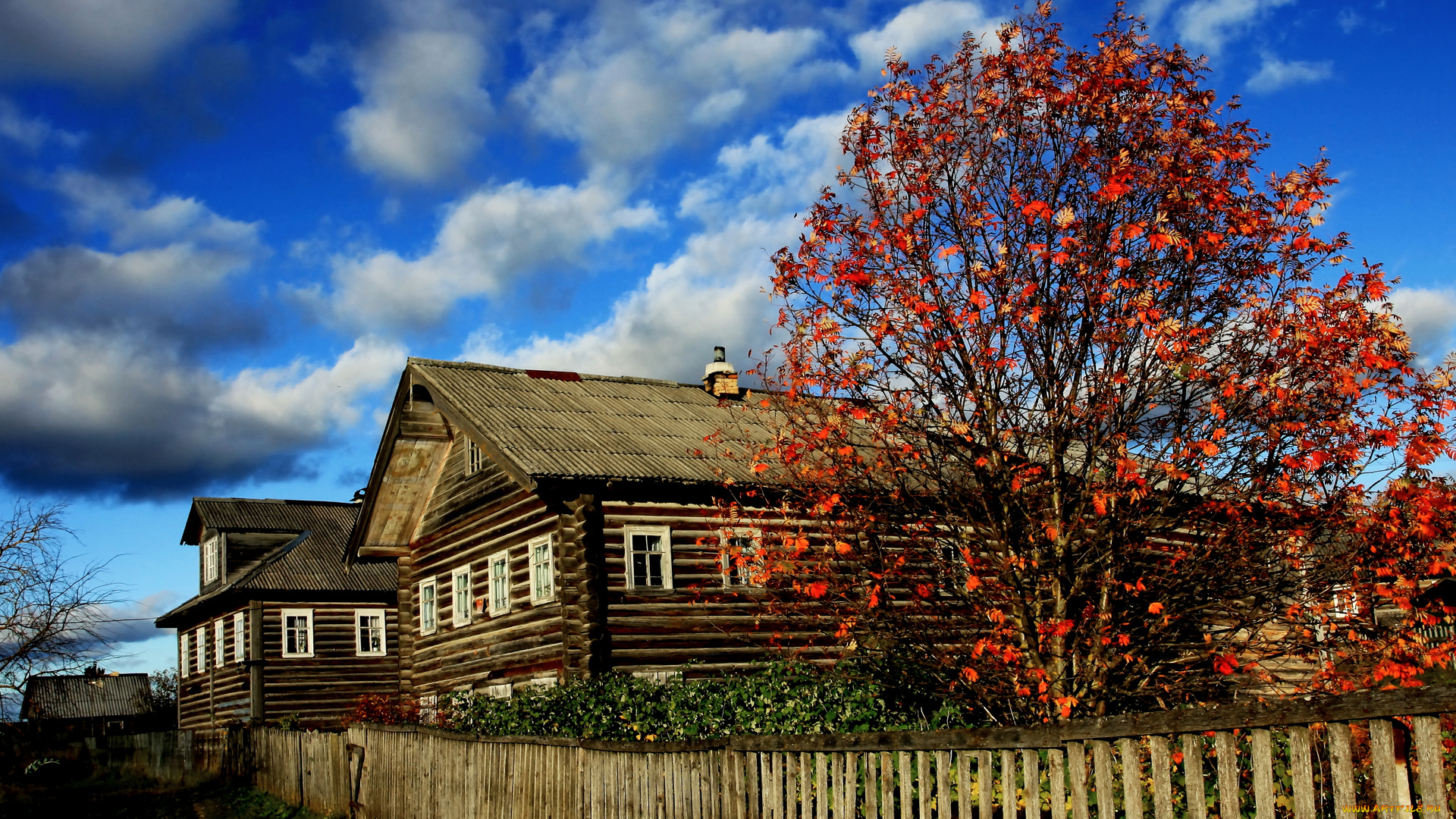 города, здания, дома, избы, яркие, краски, осень