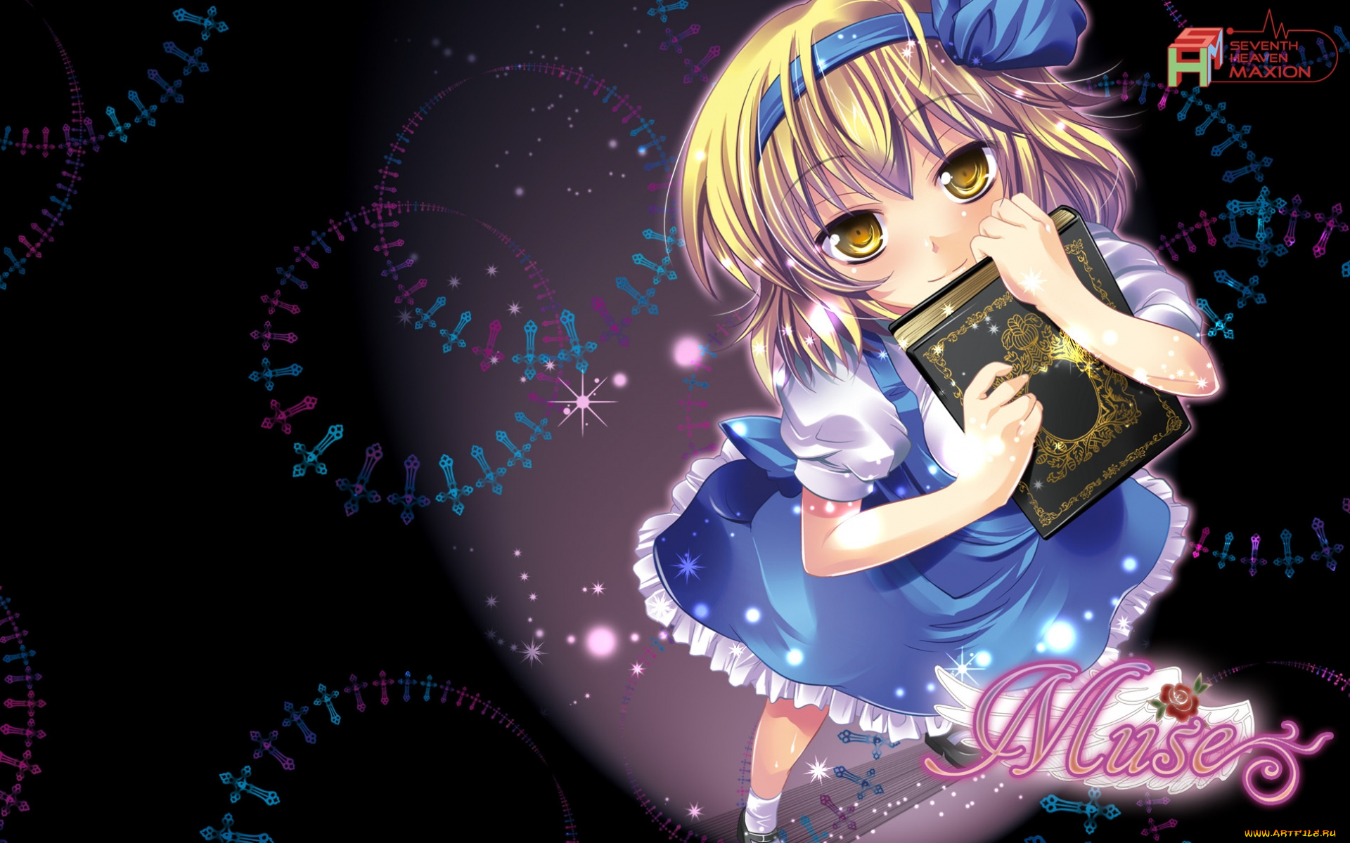 аниме, touhou, книга, бант, девушка