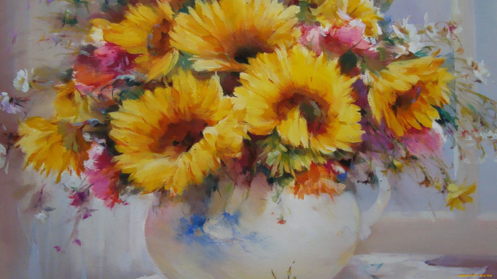 рисованные, цветы, ваза