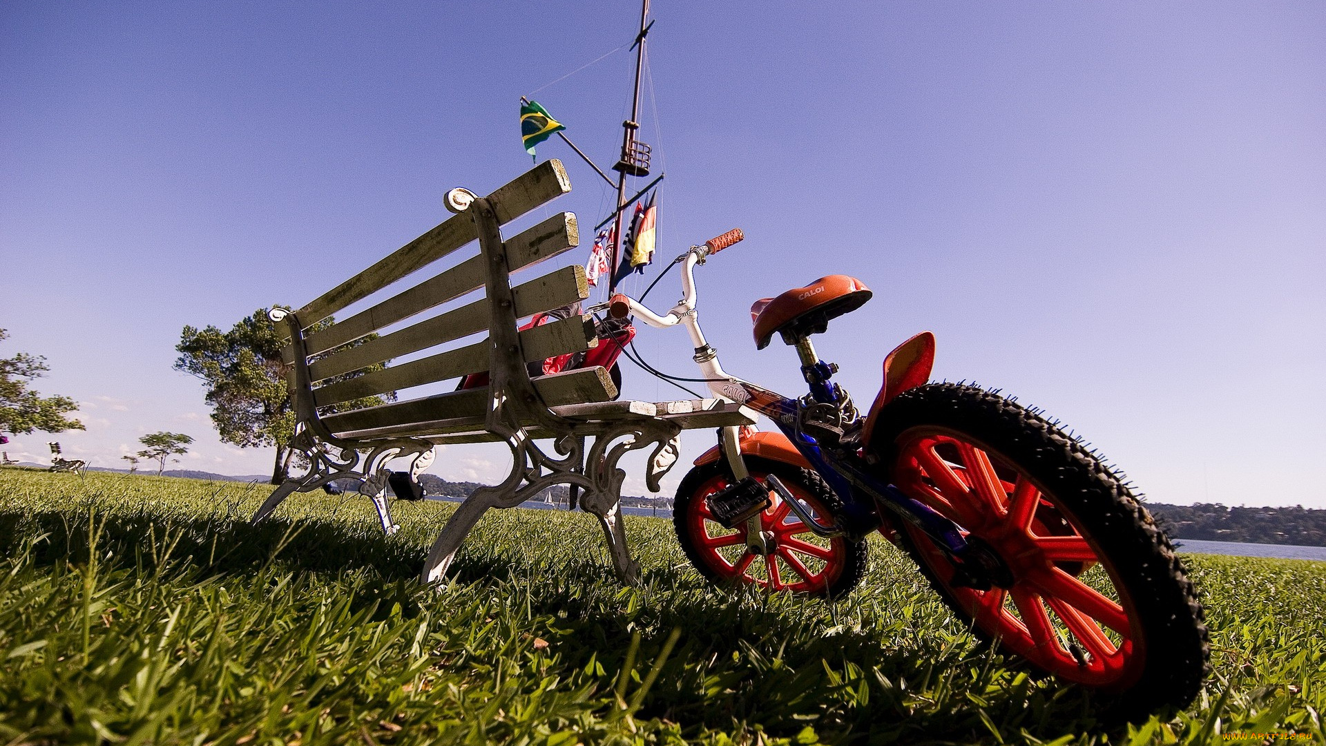 техника, велосипеды, скамейка, детский, велосипед