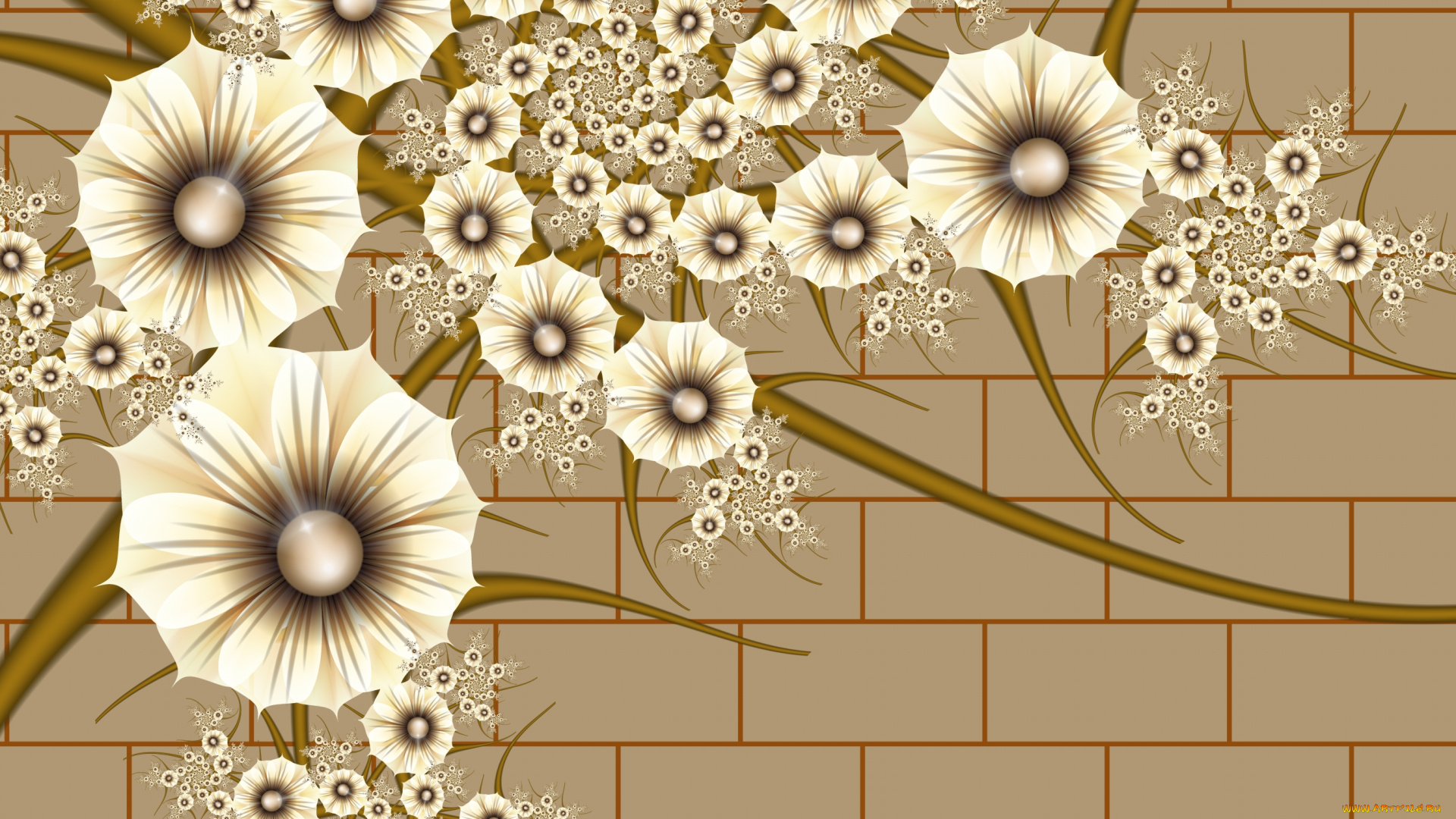 3д, графика, flowers, цветы, лепестки, узор, цвета, фон