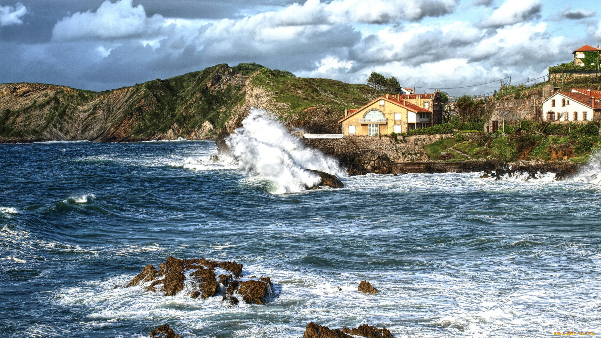 испания, кантабрия, природа, побережье, берег, море, волны