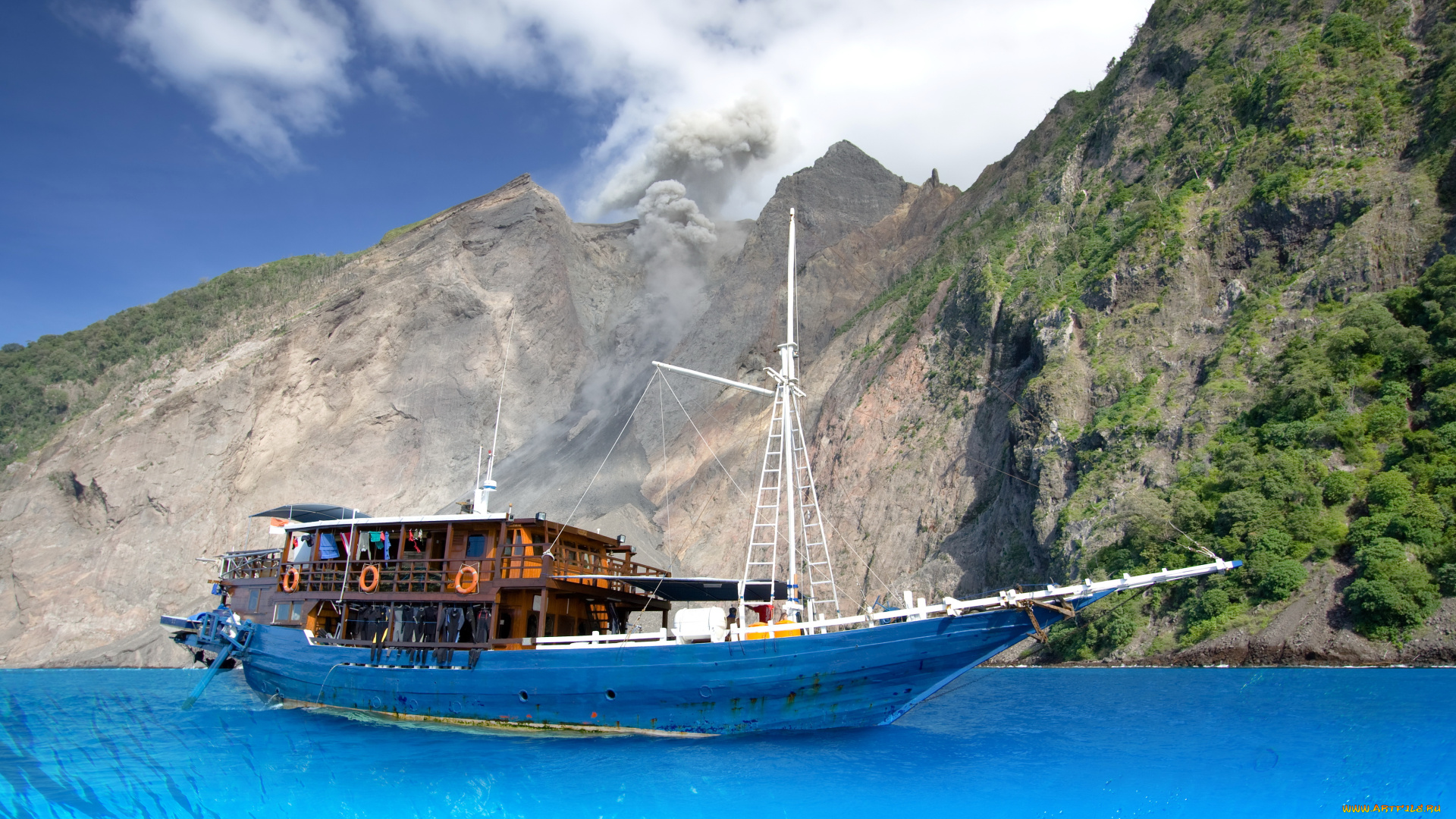 корабли, Яхты, яхта, горы, море