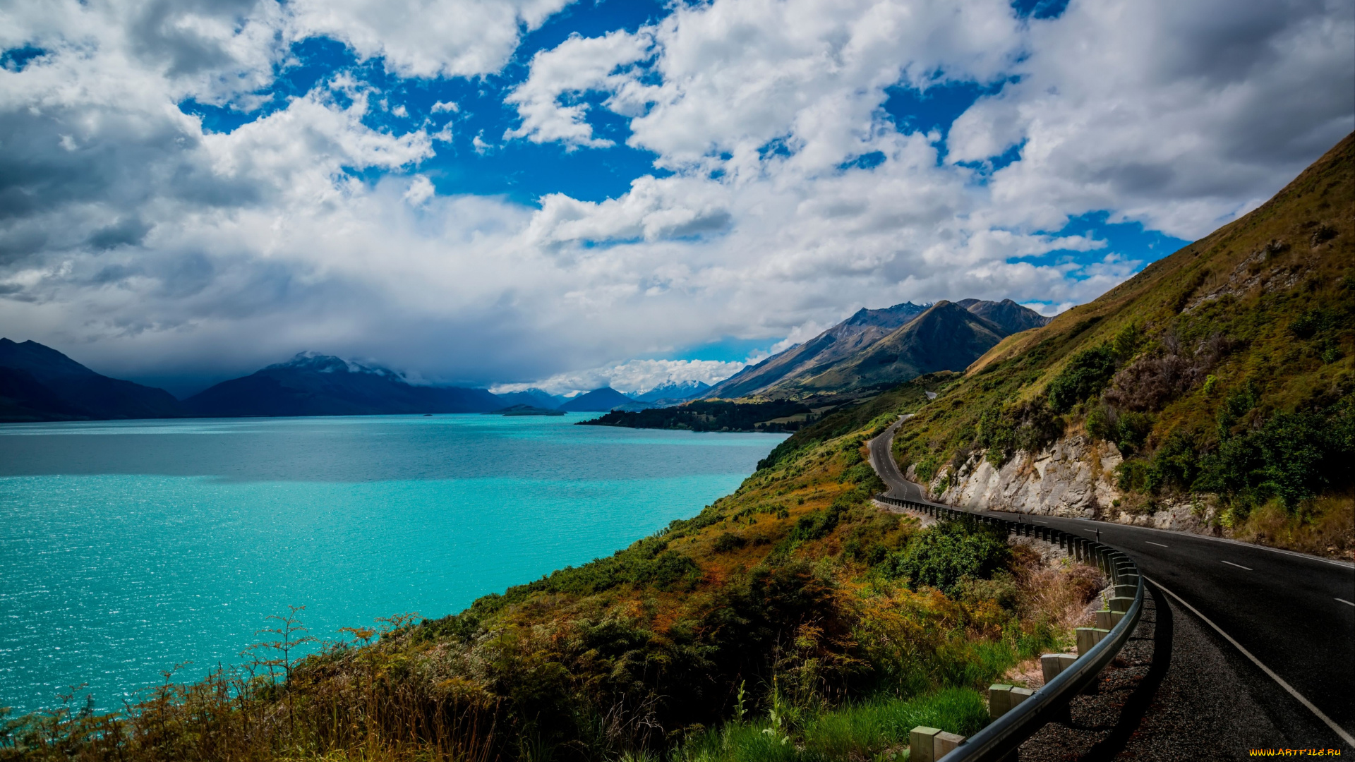 lake, wakatipu, queenstown, new, zealand, природа, реки, озера, облака, куинстаун, новая, зеландия, озеро, уакатипу, дорога, горы
