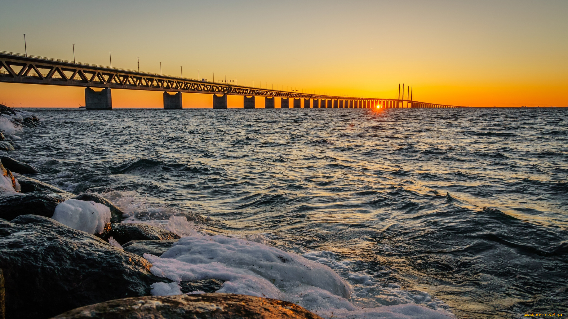 oresund, bridge, bunkeflostrand, sweden, природа, восходы, закаты, strait, пролив, эресунн, эресуннский, мост, швеция, закат