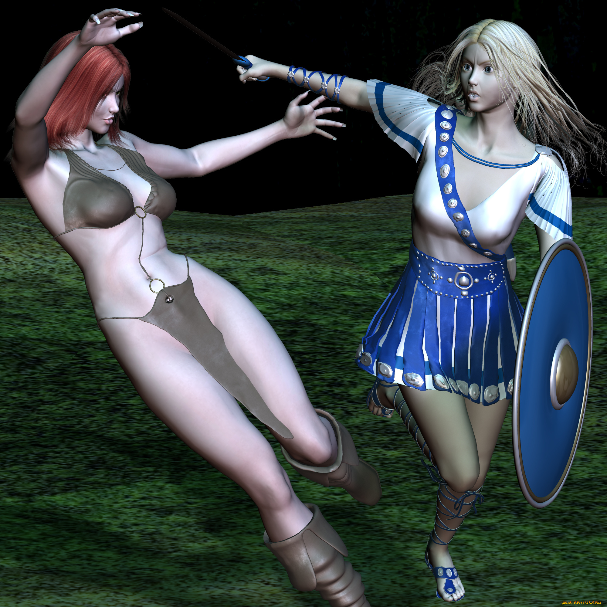 3д, графика, fantasy, фантазия, девушки, щит