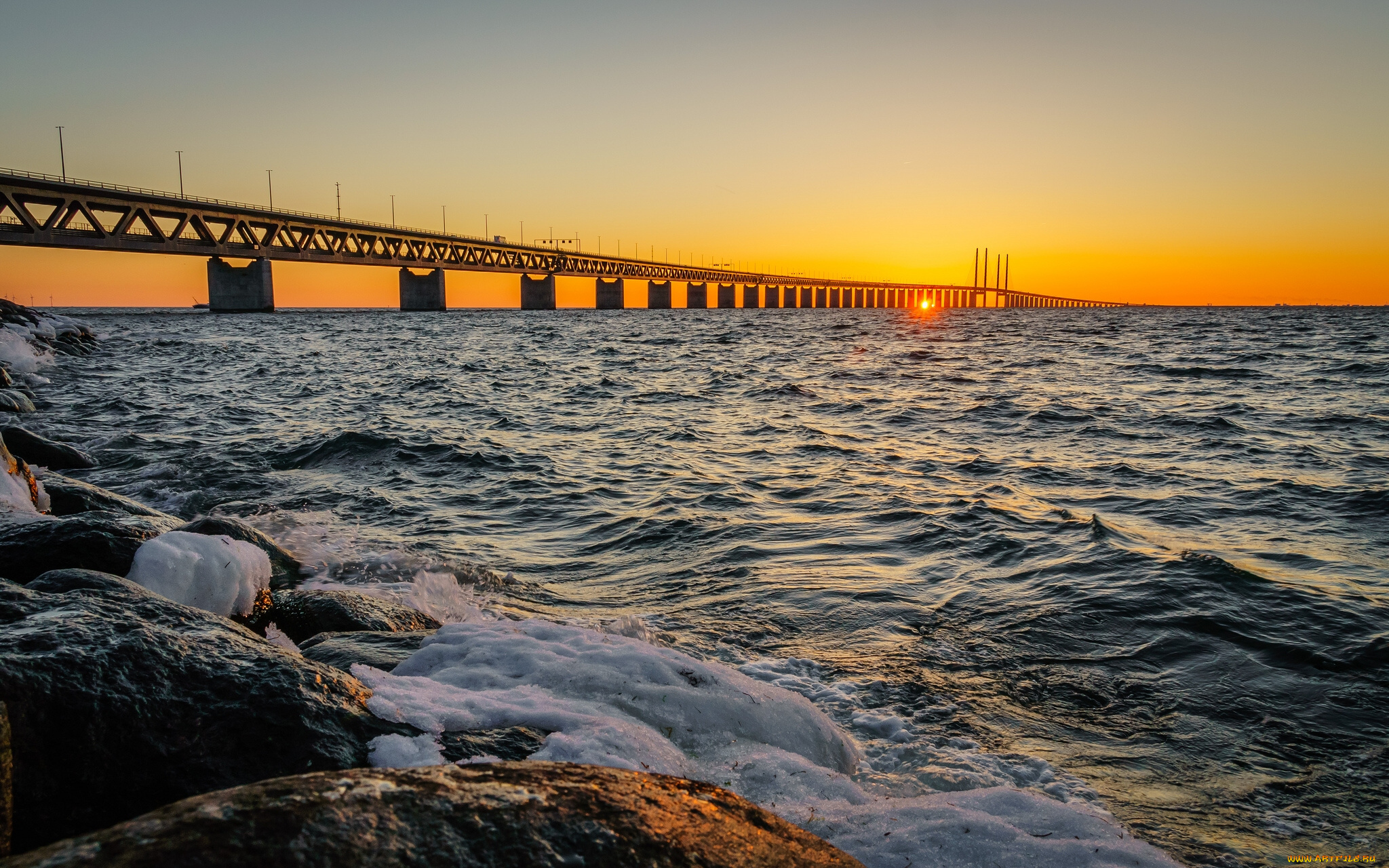 oresund, bridge, bunkeflostrand, sweden, природа, восходы, закаты, strait, пролив, эресунн, эресуннский, мост, швеция, закат
