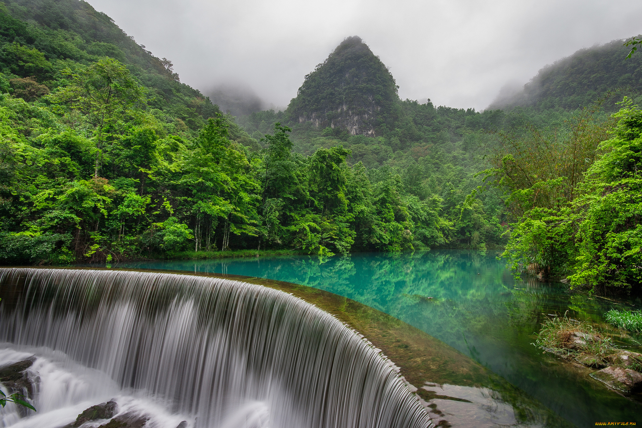 libo, county, guizhou, china, природа, водопады, горы, лес, река, китай, либо